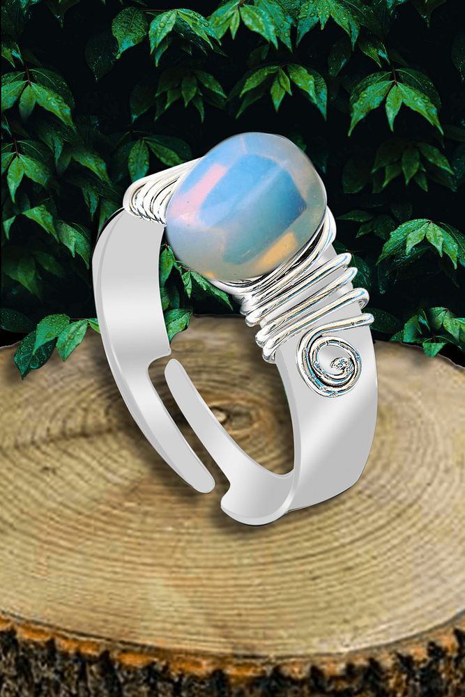 Sertifikalı Kalın Tımbıl Gümüş Model Opal - Ay Taşı Yüzük - Ayarlamalı