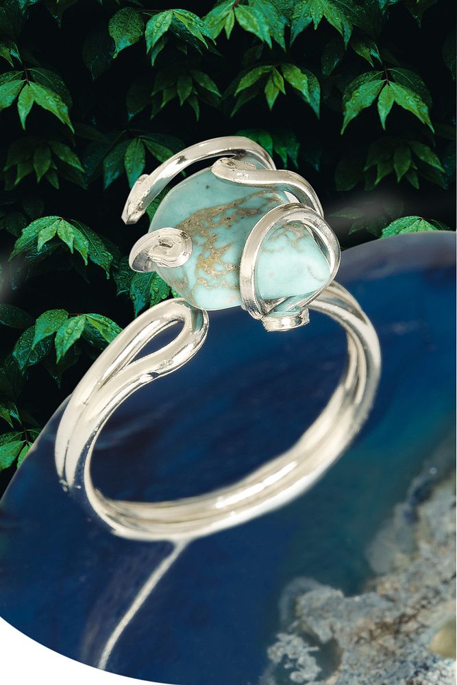 Sertifikalı Gümüş Rokoko Model Firuze (Turkuaz) Taşı Yüzük - Ayarlamalı