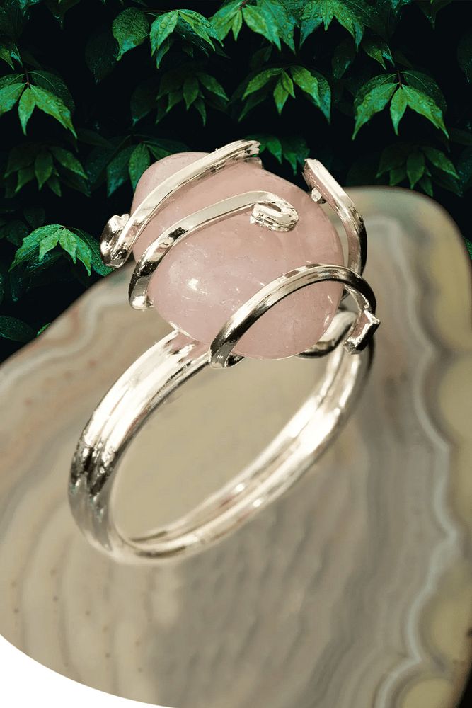 Sertifikalı Gümüş Rokoko Model Pembe Kuvars Taşı Yüzük - Ayarlamalı