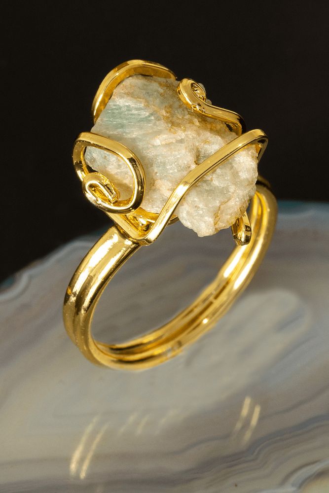 Sertifikalı Rokoko Model Ham Amazonit Taşı Yüzük - Ayarlamalı