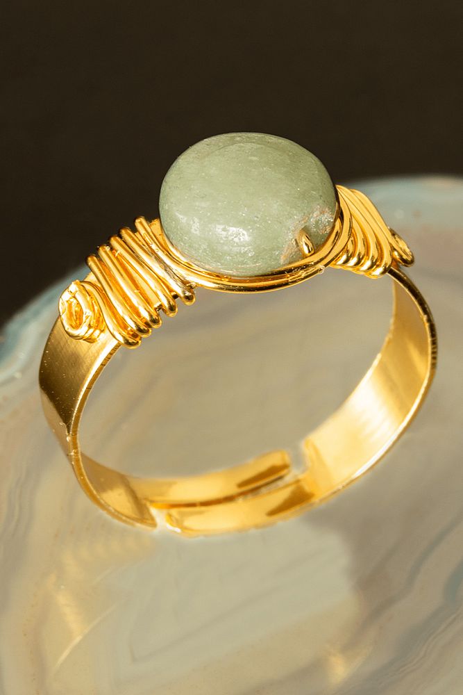 Sertifikalı Kalın Tımbıl Model Aventurin Taşı Yüzük - Ayarlamalı