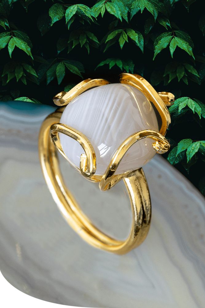 Sertifikalı Rokoko Model Gri Akik Taşı Yüzük - Ayarlamalı