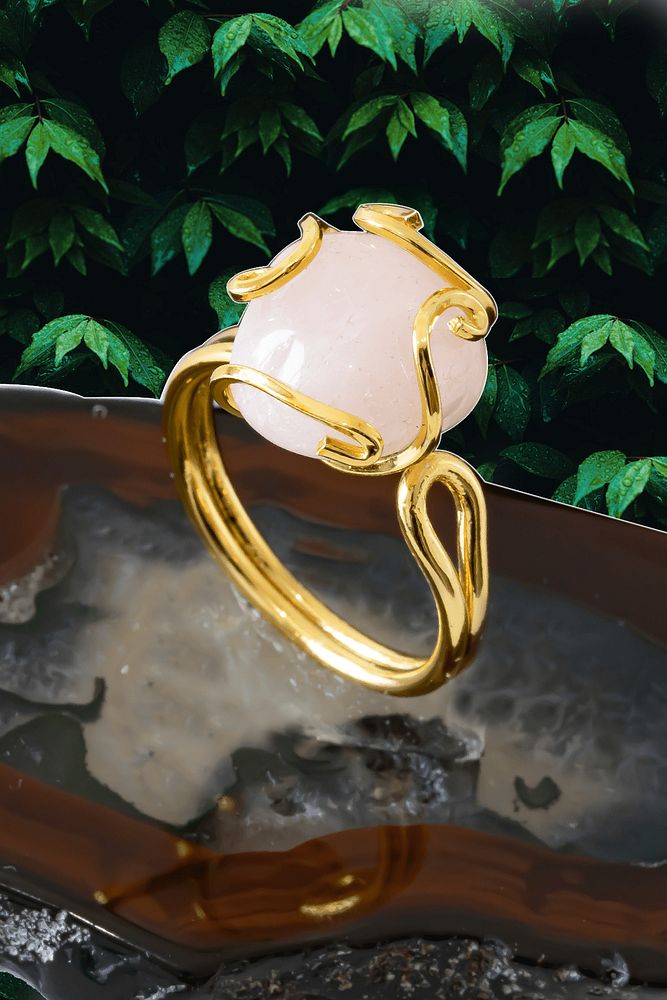 Sertifikalı Gold Rokoko Model Pembe Kuvars Taşı Yüzük - Ayarlamalı