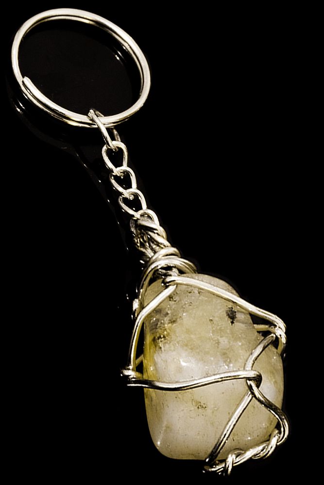 Sertifikalı Tel Sargılı Ham Sitrin Taşı Anahtarlık