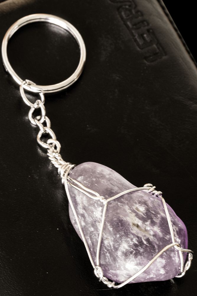 Sertifikalı Tel Sargılı Ametist Taşı Anahtarlık