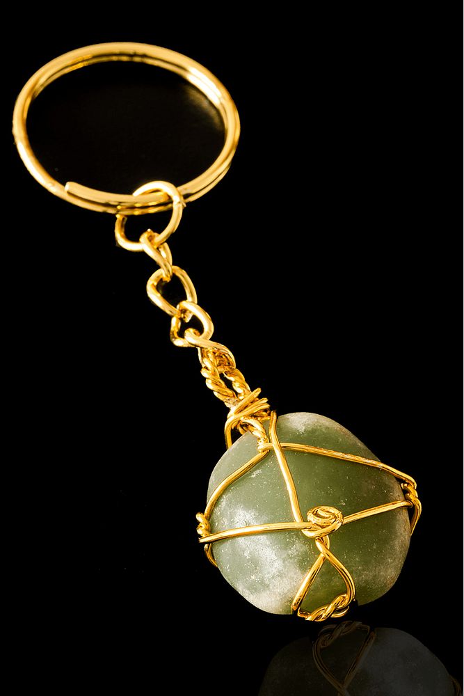 Sertifikalı Tel Sargılı Aventurin Taşı Anahtarlık - Altın Kaplama