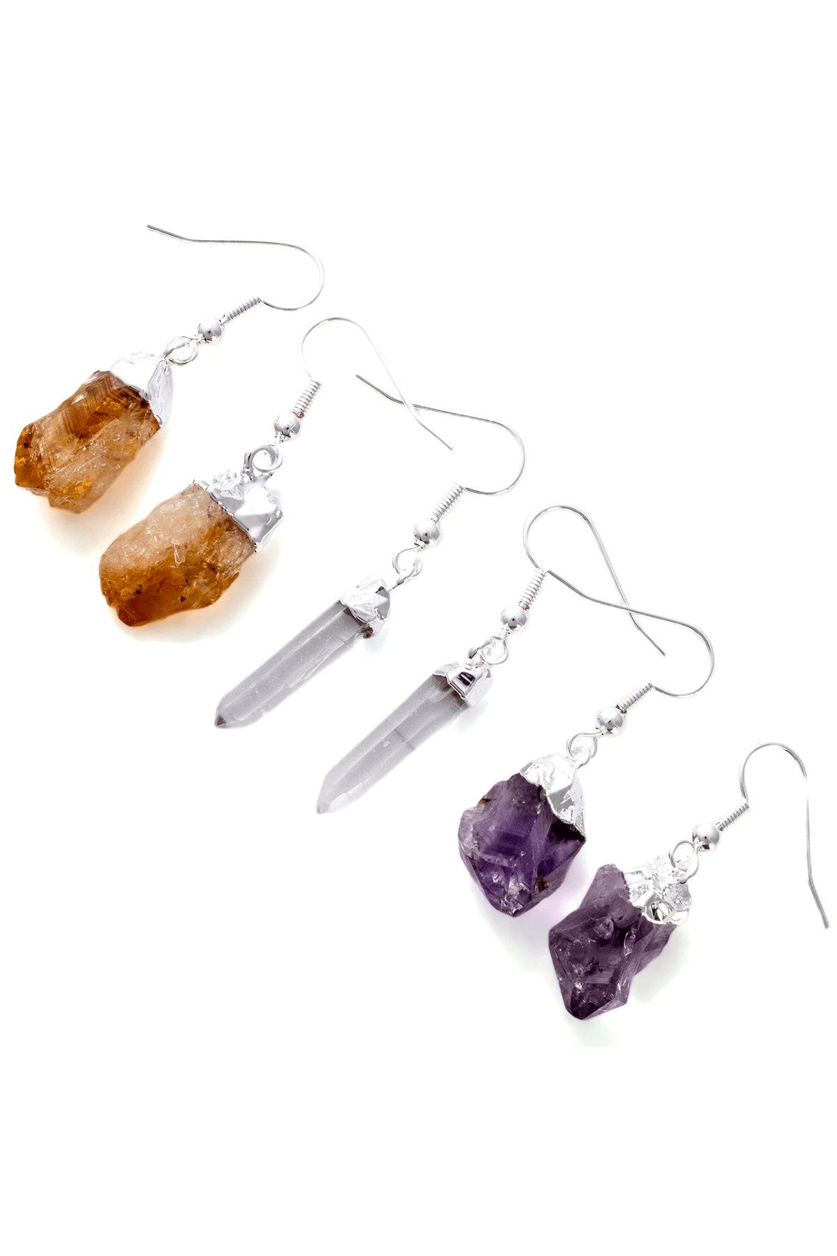 Sertifikalı Ham İşlenmemiş Ametist Taşı Küpe