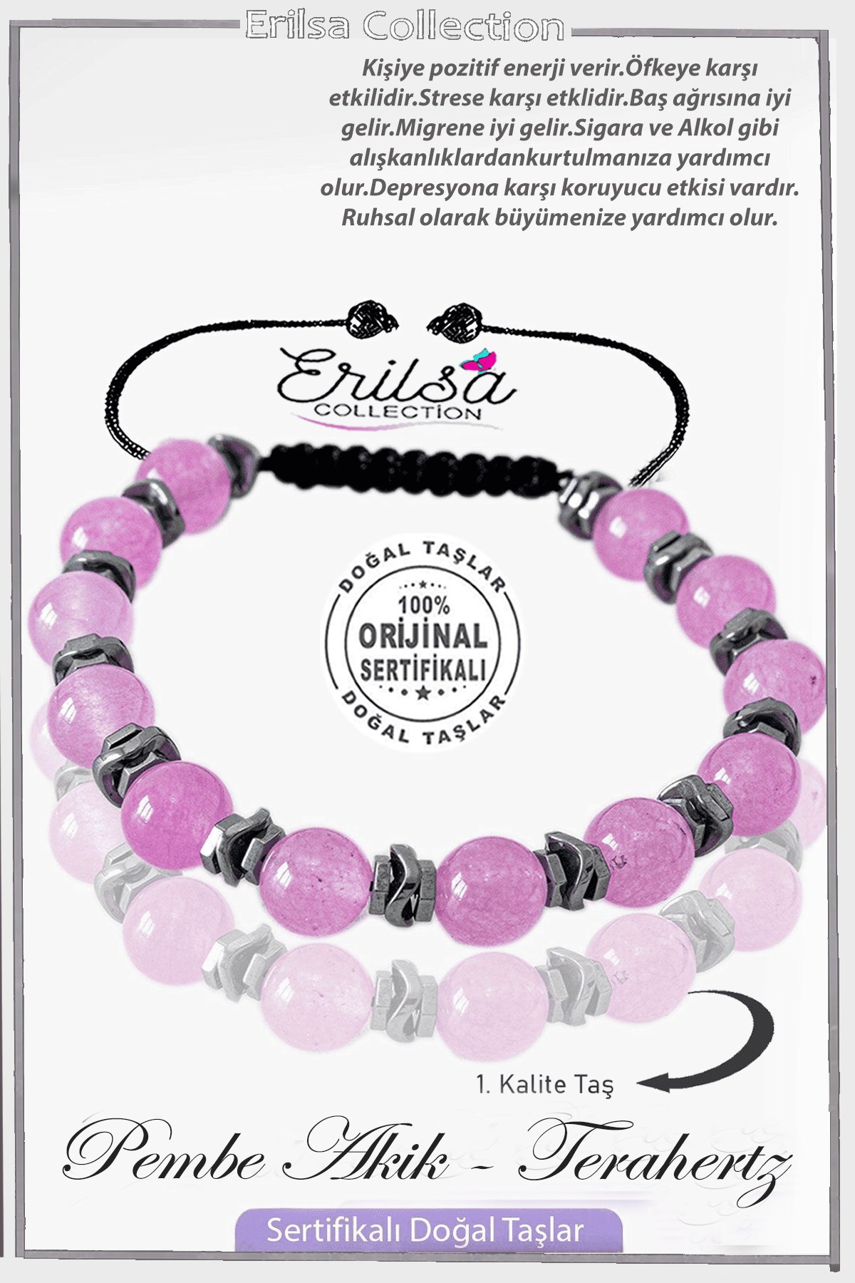 Sertifikalı Gerçek Hematit - Pembe Akik Taşı Bileklik