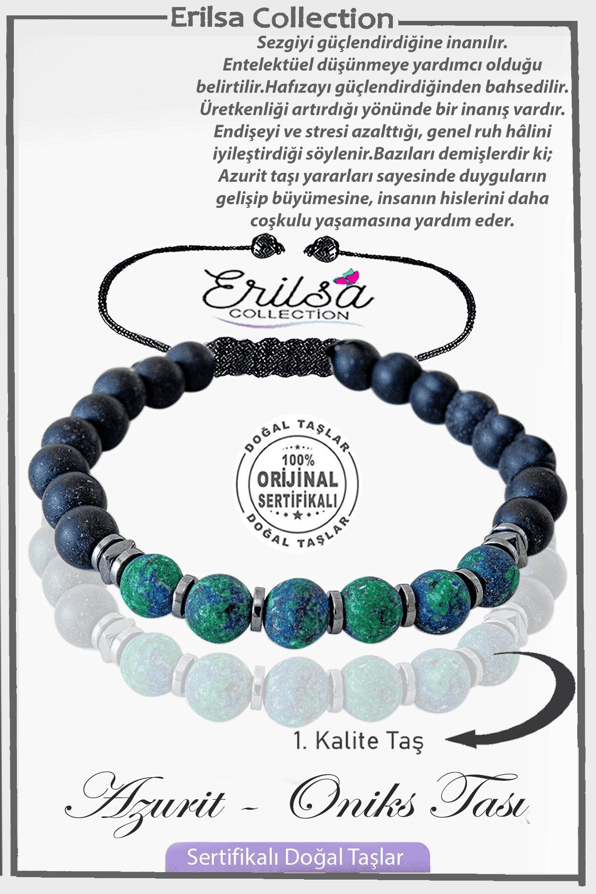 Sertifikalı Gerçek Ham İşlenmemiş Oniks - Apatit Taşı Bileklik