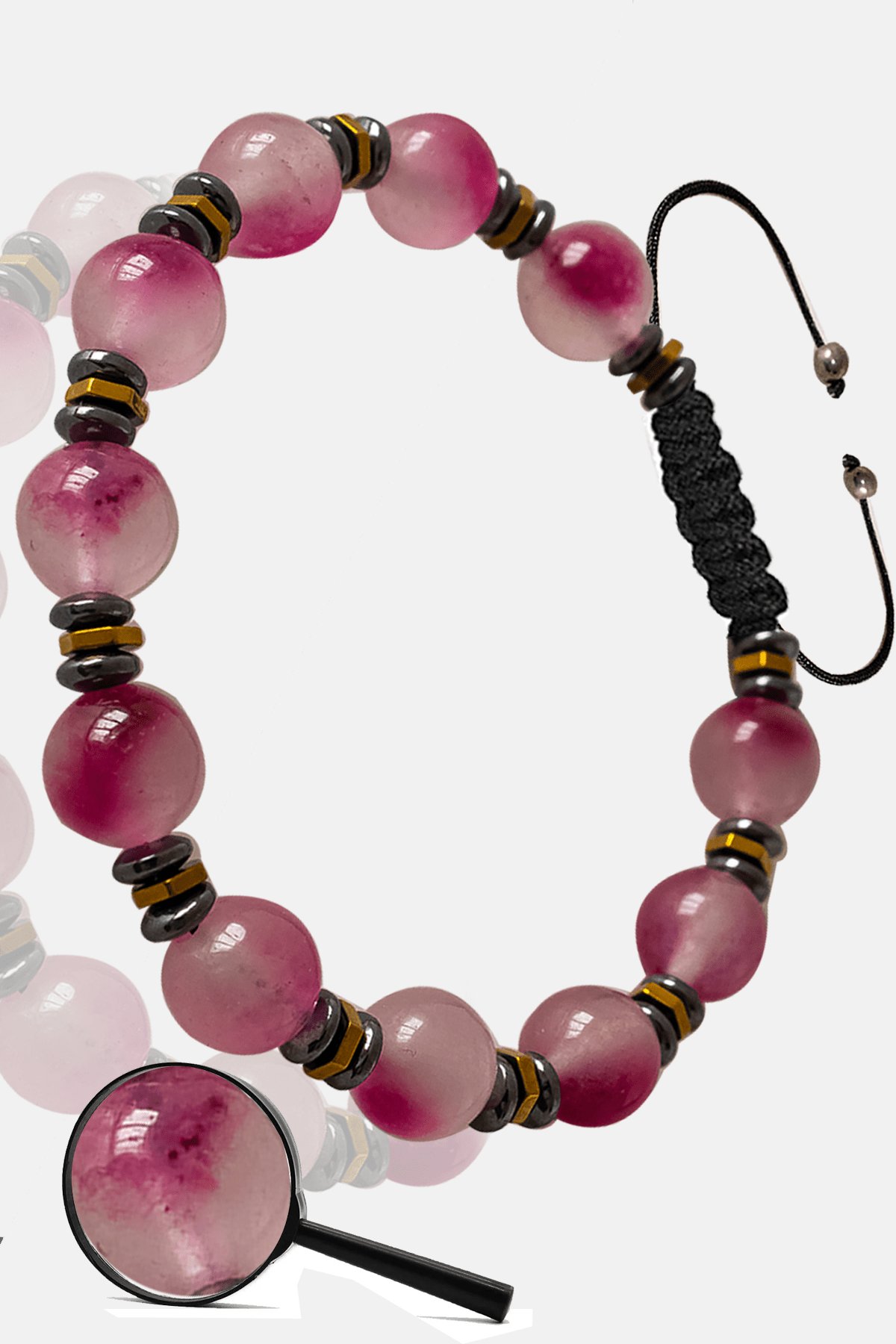 Sertifikalı Rose Hematit Pembe Renkli Kuvars Taşı Bileklik - Ayarlamalı