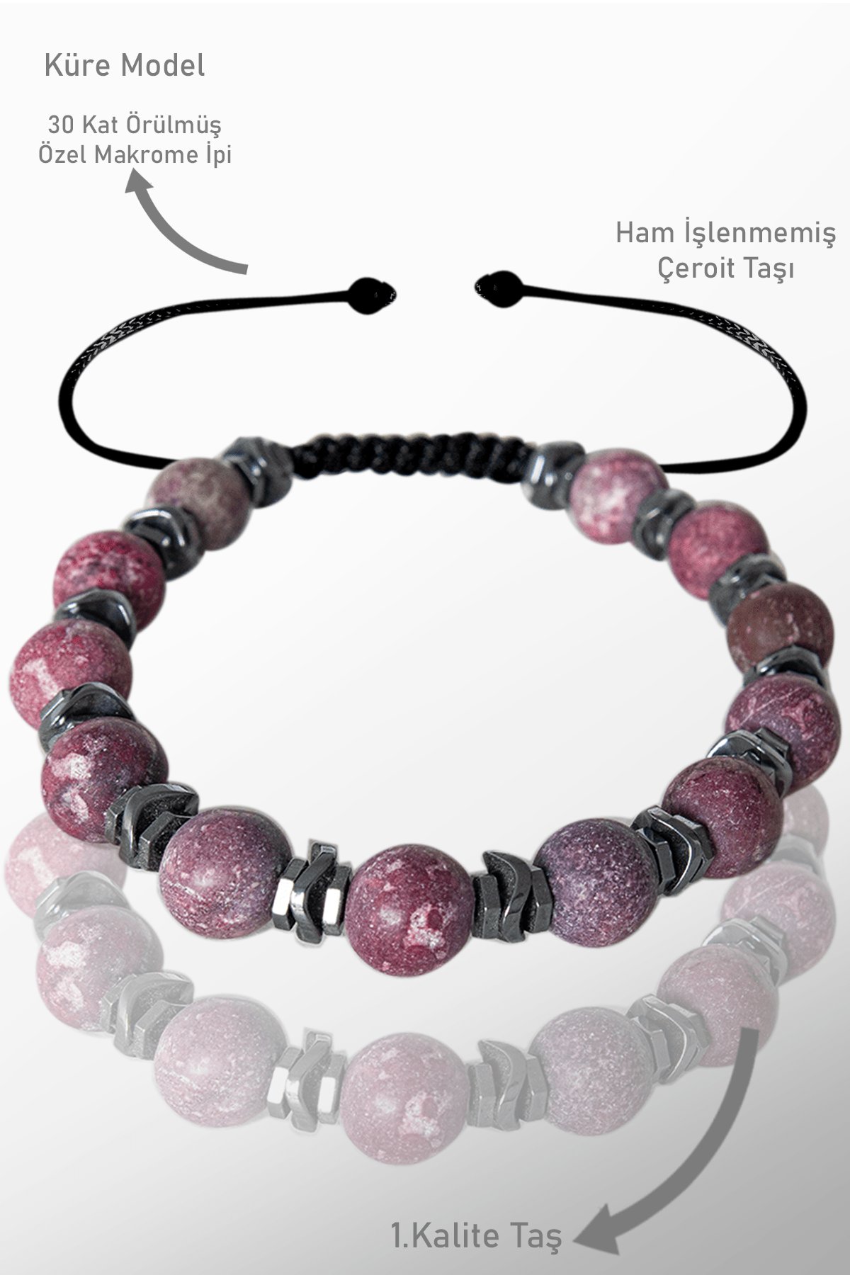 Sertifikalı Ham İşlenmemiş Hematit - Çeroit Taşı Bileklik - Ayarlamalı