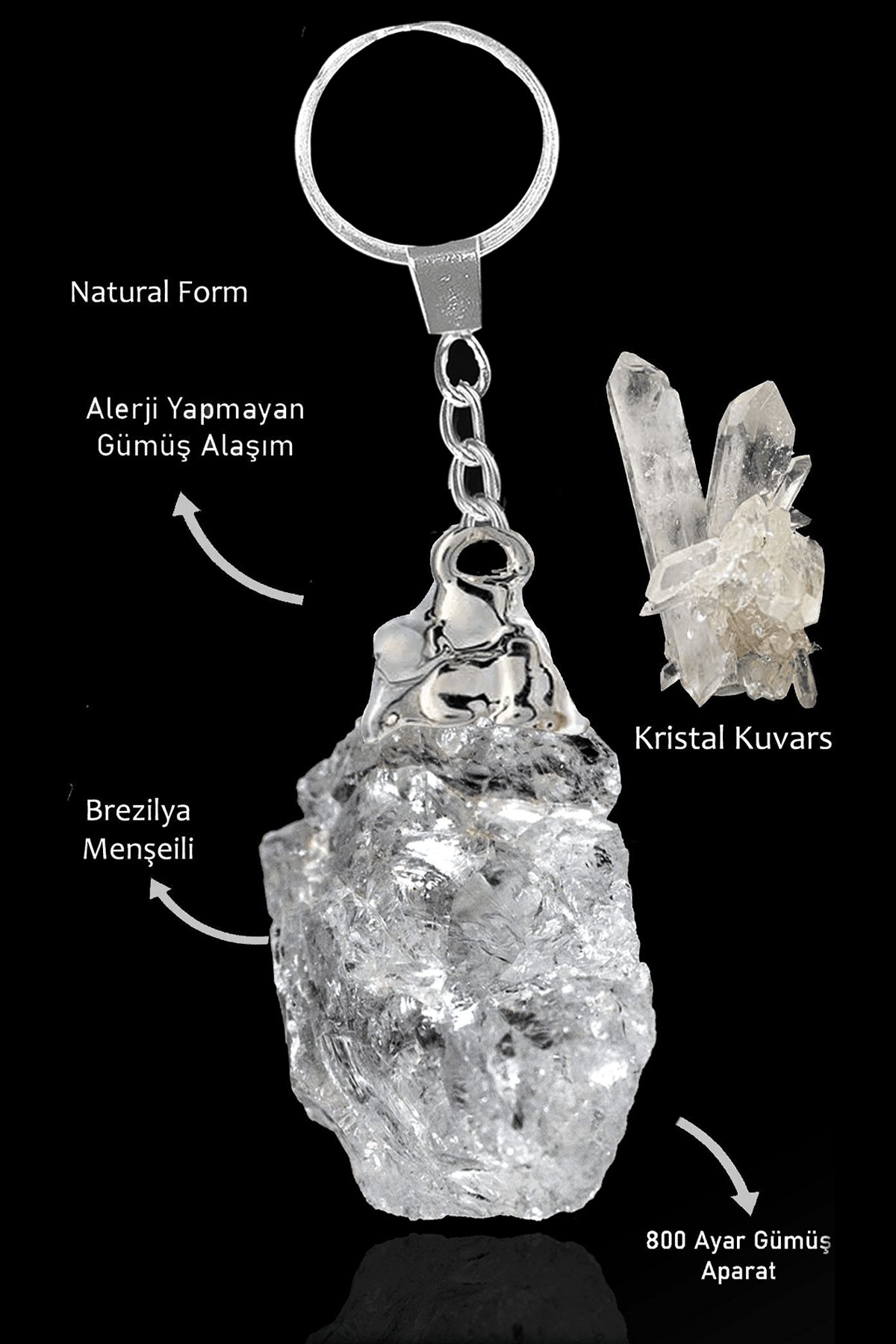 Sertifikalı Gerçek Ham İşlenmemiş Model Kristal Kuvars Taşı Doğal Taş Anahtarlık