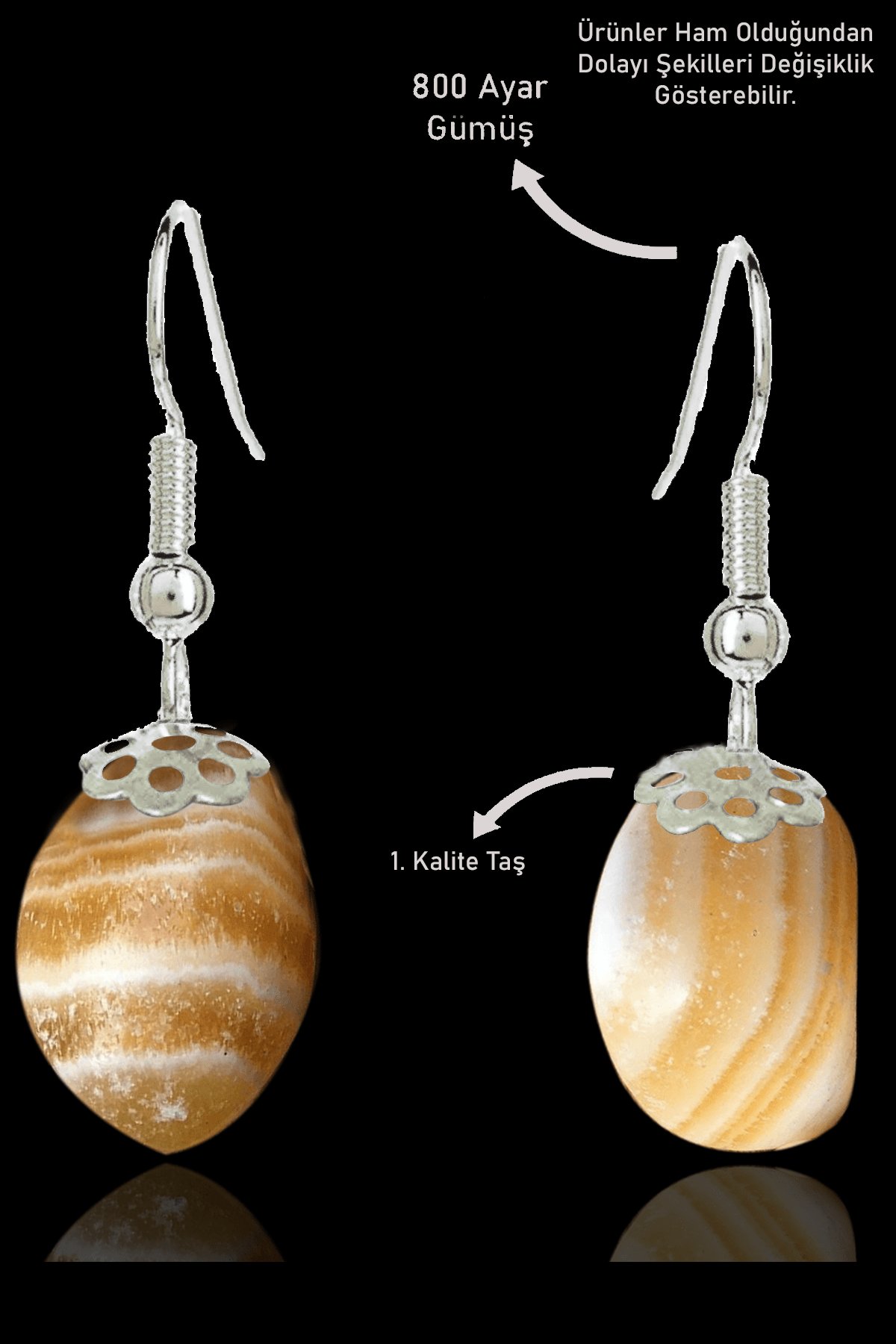 Sertifikalı Amorf Model Ham Bal Kalsit Taşı Küpe