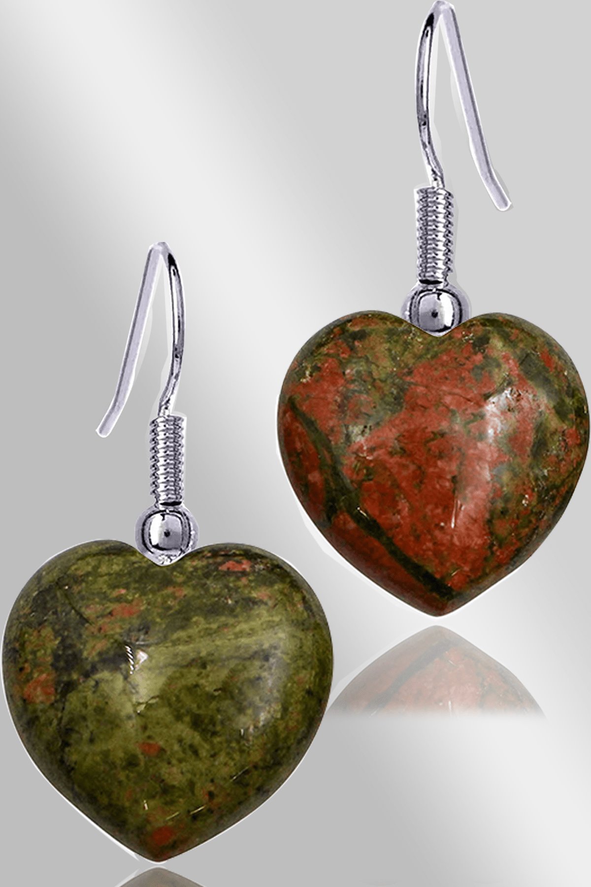 Sertifikalı Kalp Model Unakit Taşı Doğal Taş Küpe