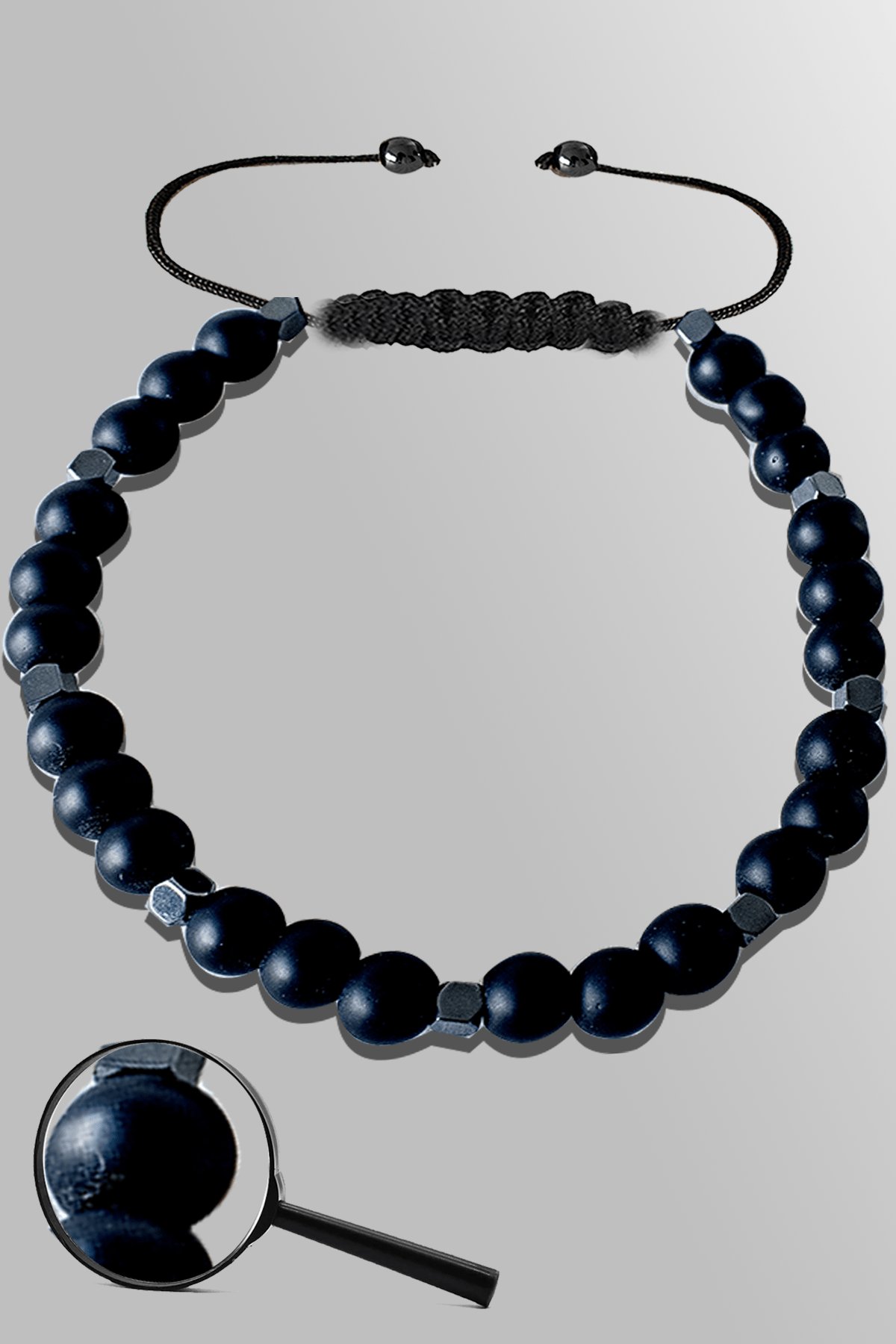 Sertifikalı Hematitli Ham Oniks Taşı Bileklik - Ayarlamalı