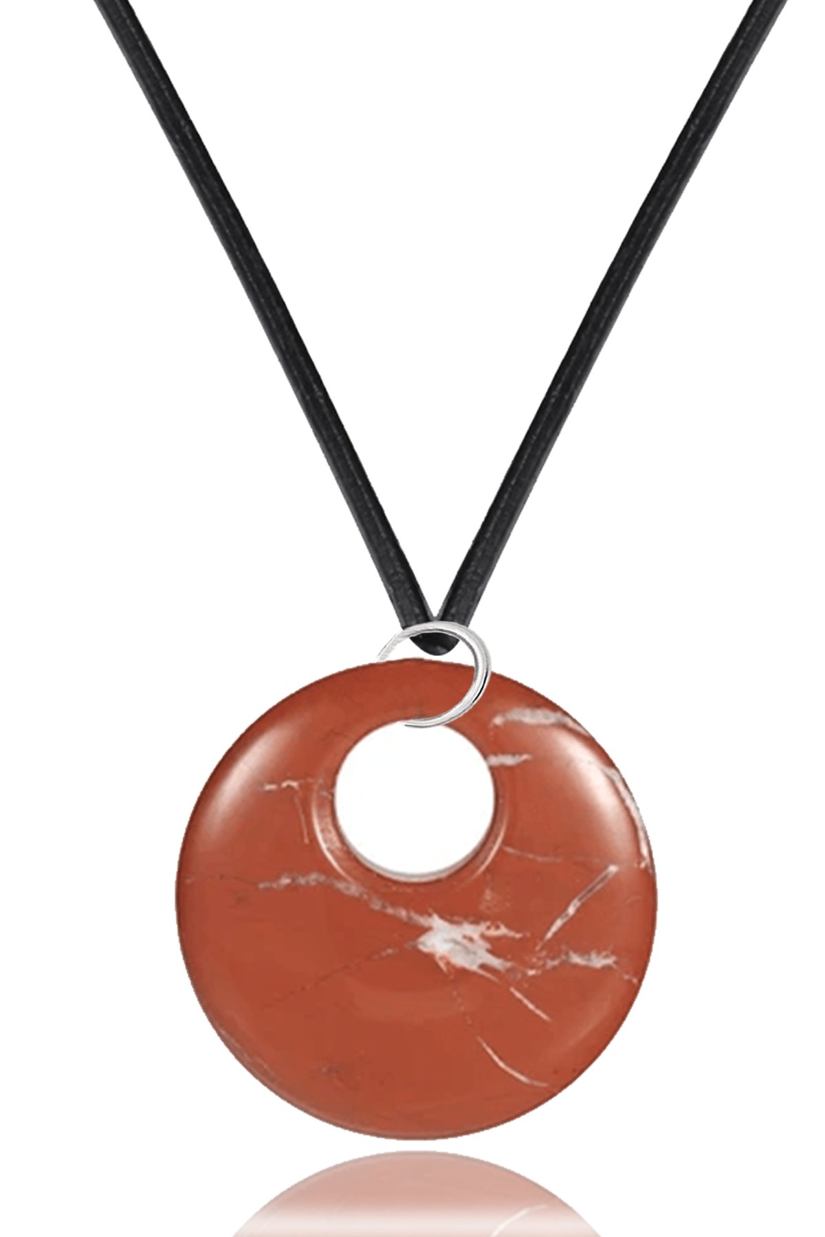 Sertifikalı Deri İpli Doğal Kırmızı Jasper Taşı Kolye