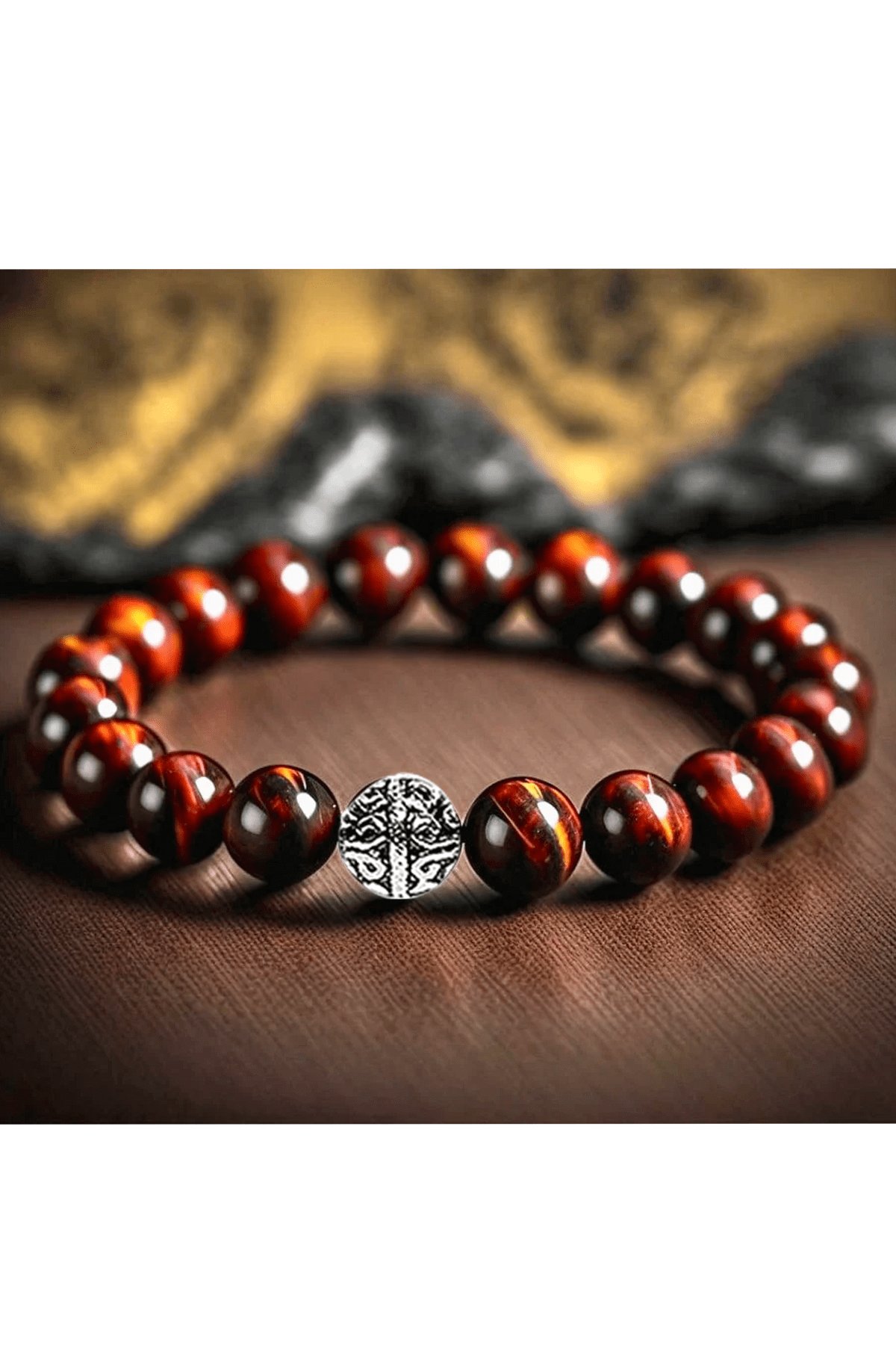 Sertifikalı Kırmızı Kaplan Gözü Taşı Bileklik - Gümüş Aparatlı