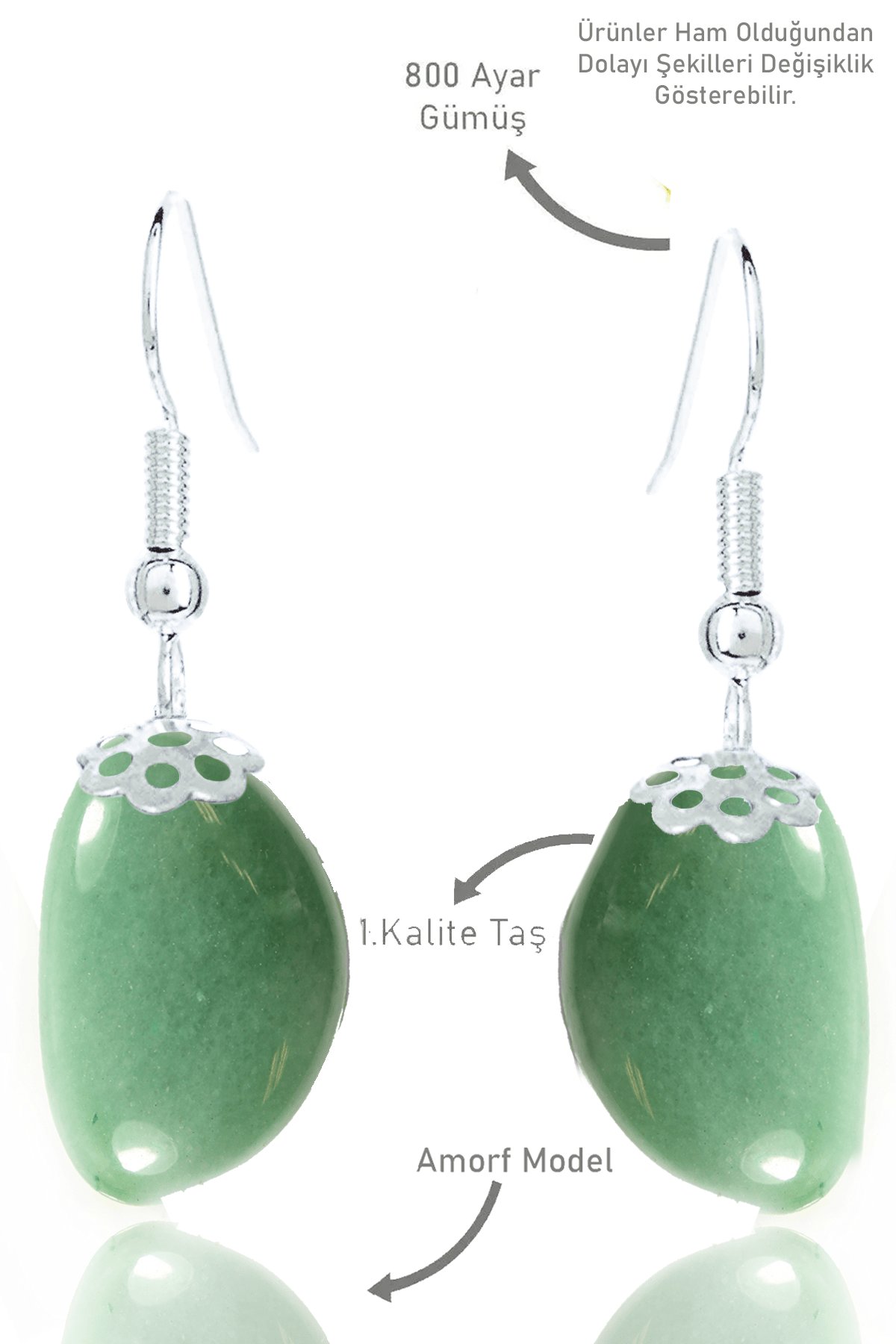 Sertifikalı Amorf Model Ham Aventurin Taşı Küpe