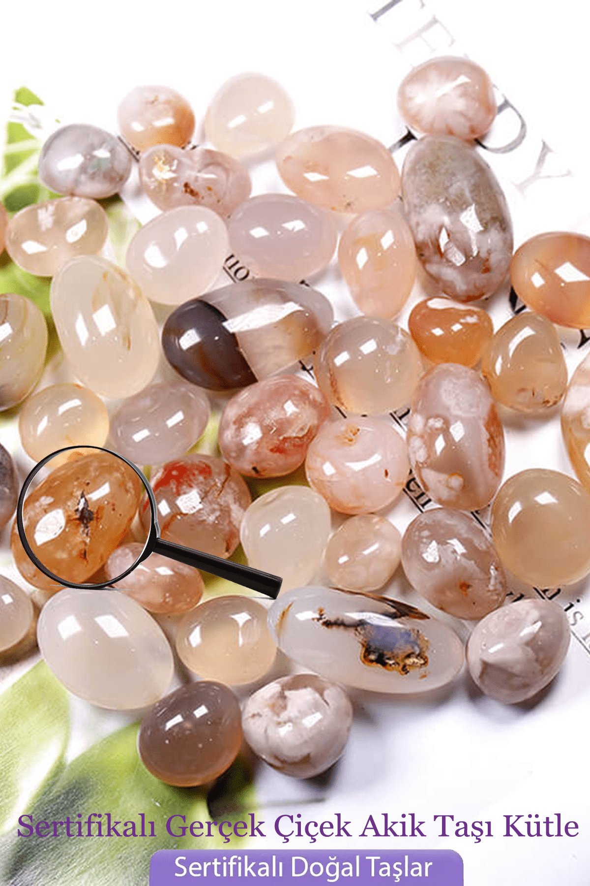 Sertifikalı Tamburlanmış Çiçek Akik Taşı Kütle