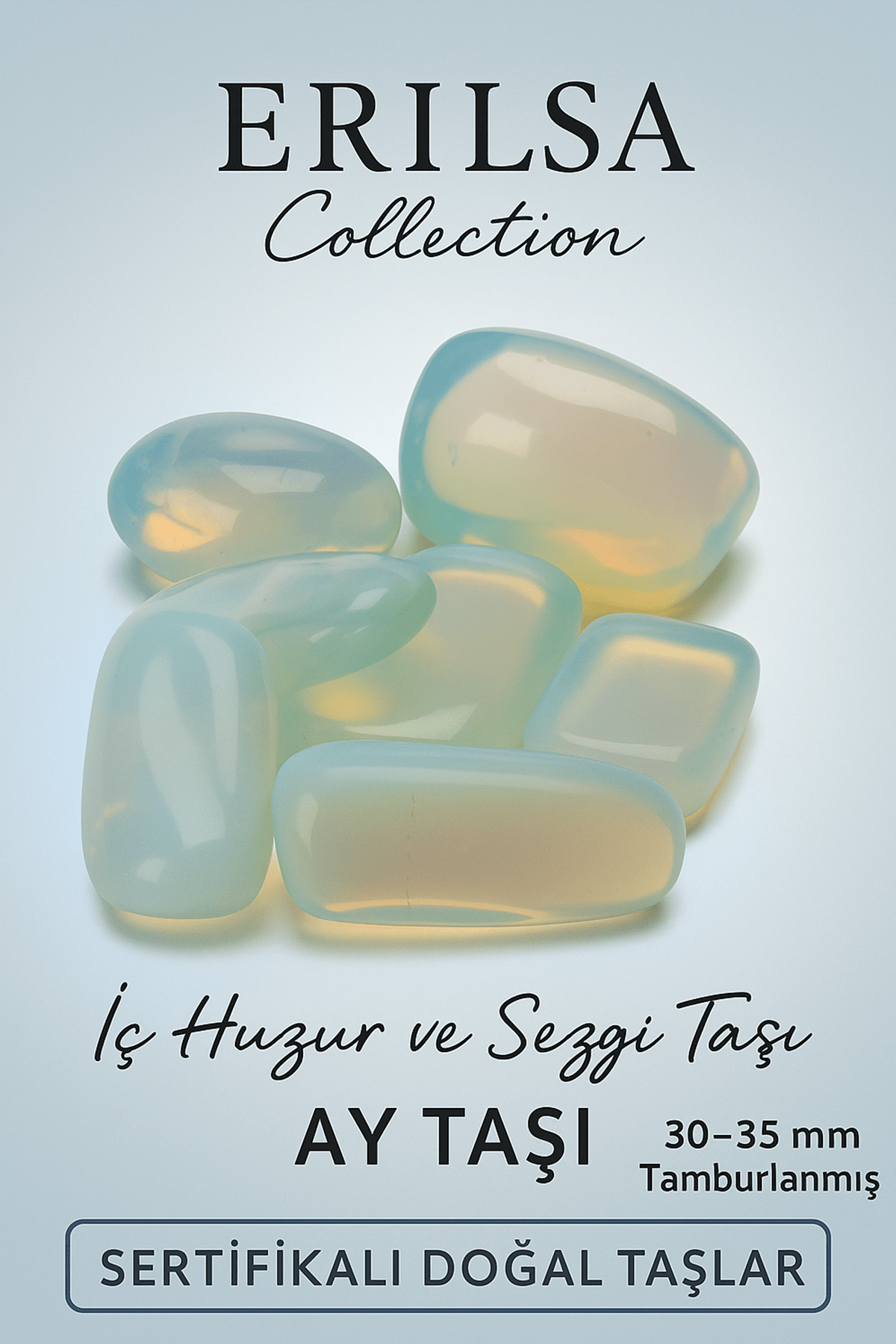 Sertifikalı Tamburlanmış Doğal Ay Taşı Kütle 30-35 mm – İç Huzur ve Güçlü Sezgi Taşı