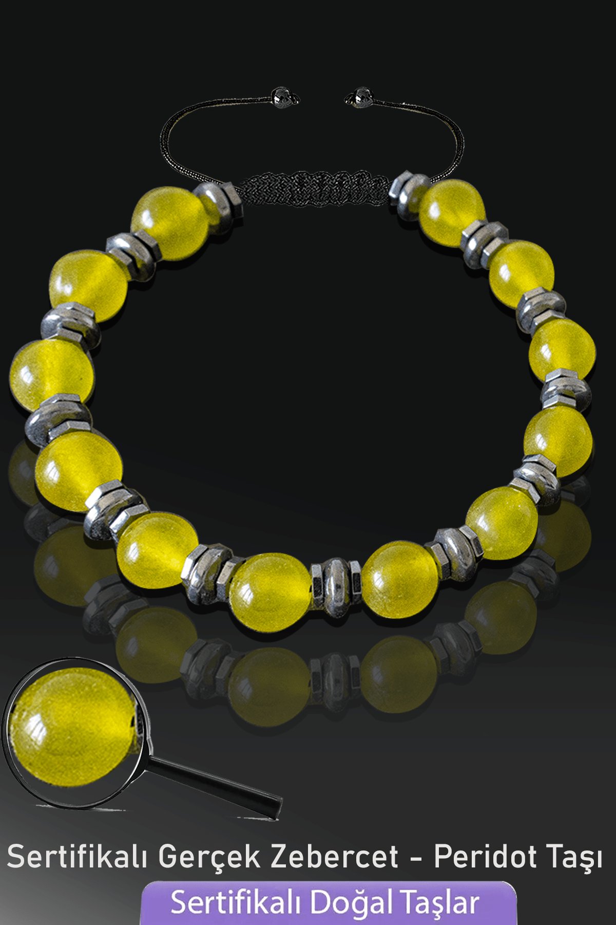 Sertifikalı Gerçek Zebercet Taşı Bileklik - Peridot Taşı