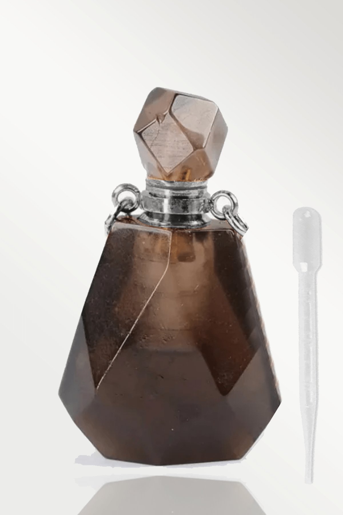 Sertifikalı Parfüm Şişe Tasarımlı Dumanlı Kuvars Taşı Kolye - Gümüş Aparat