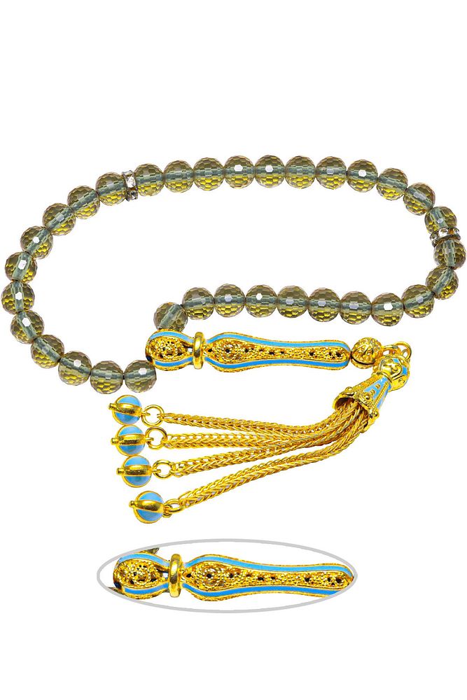 Ortam Işığına Göre 7 Renk Değiştiren Turkuaz Mineli Altın Kaplama Dört Parmak Boy Zultanit Tesbih