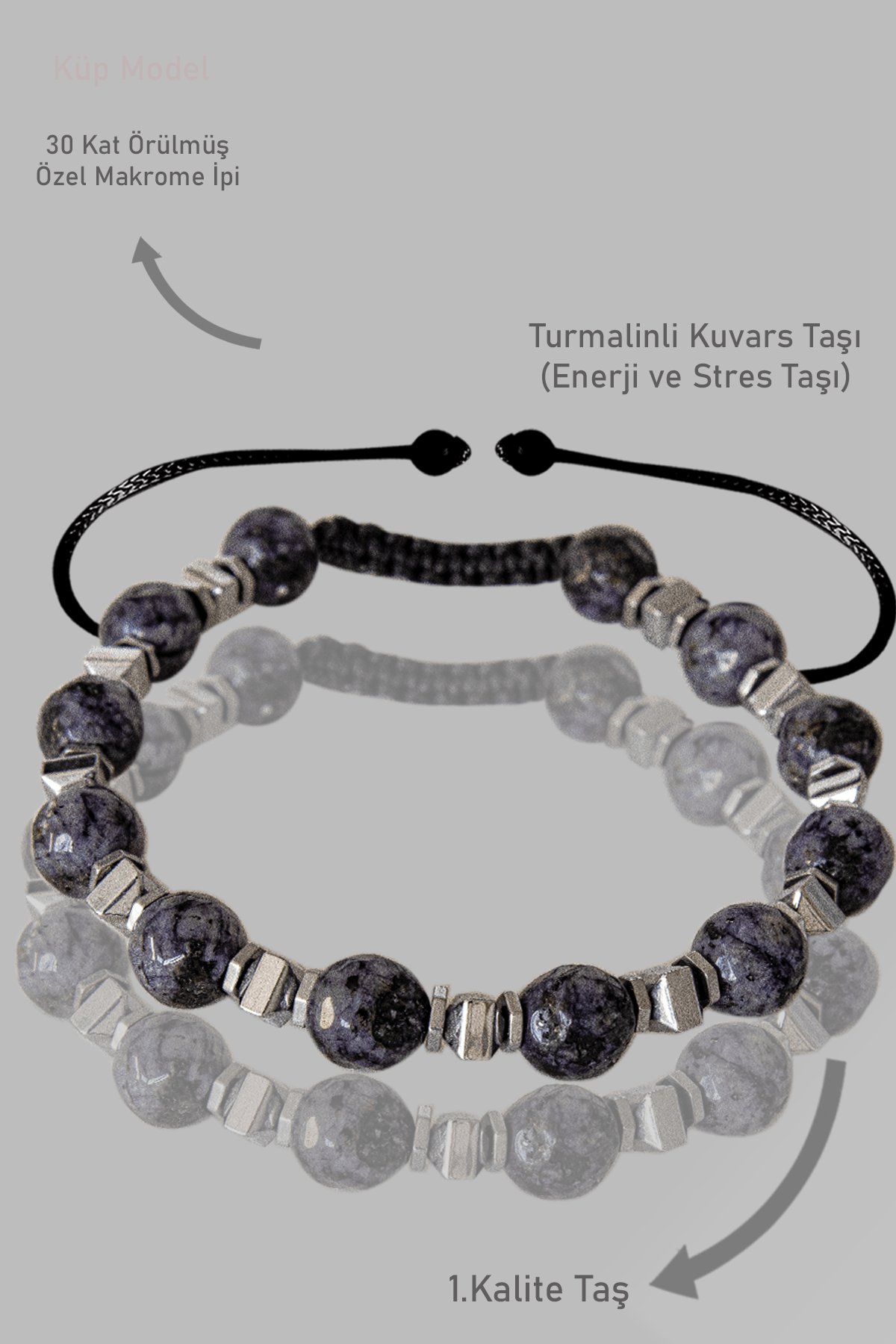 Sertifikalı Silver Gerçek Terahertz - Çeroit Taşı Bileklik