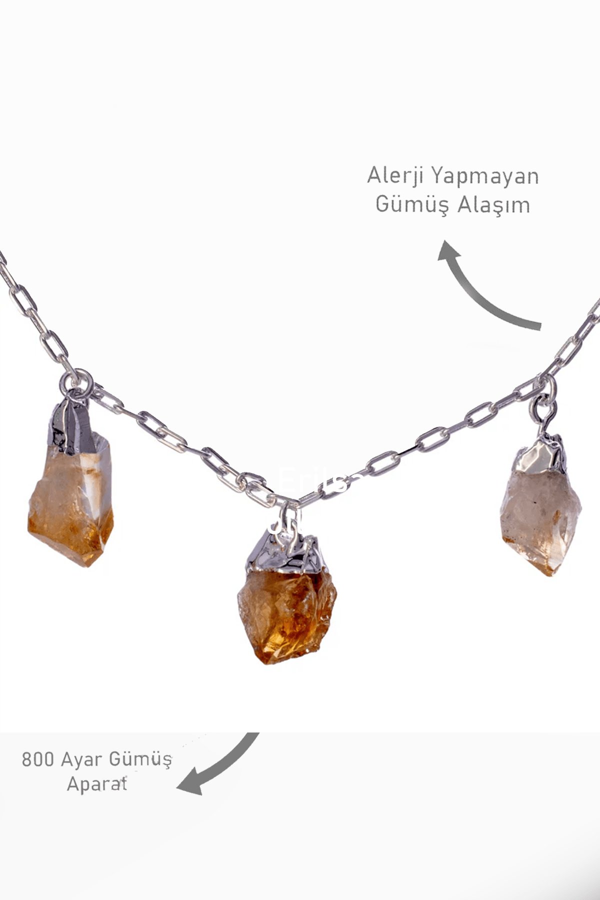 Sertifikalı Üçlü Model Ham İşlenmemiş Sitrin Taşı Kolye