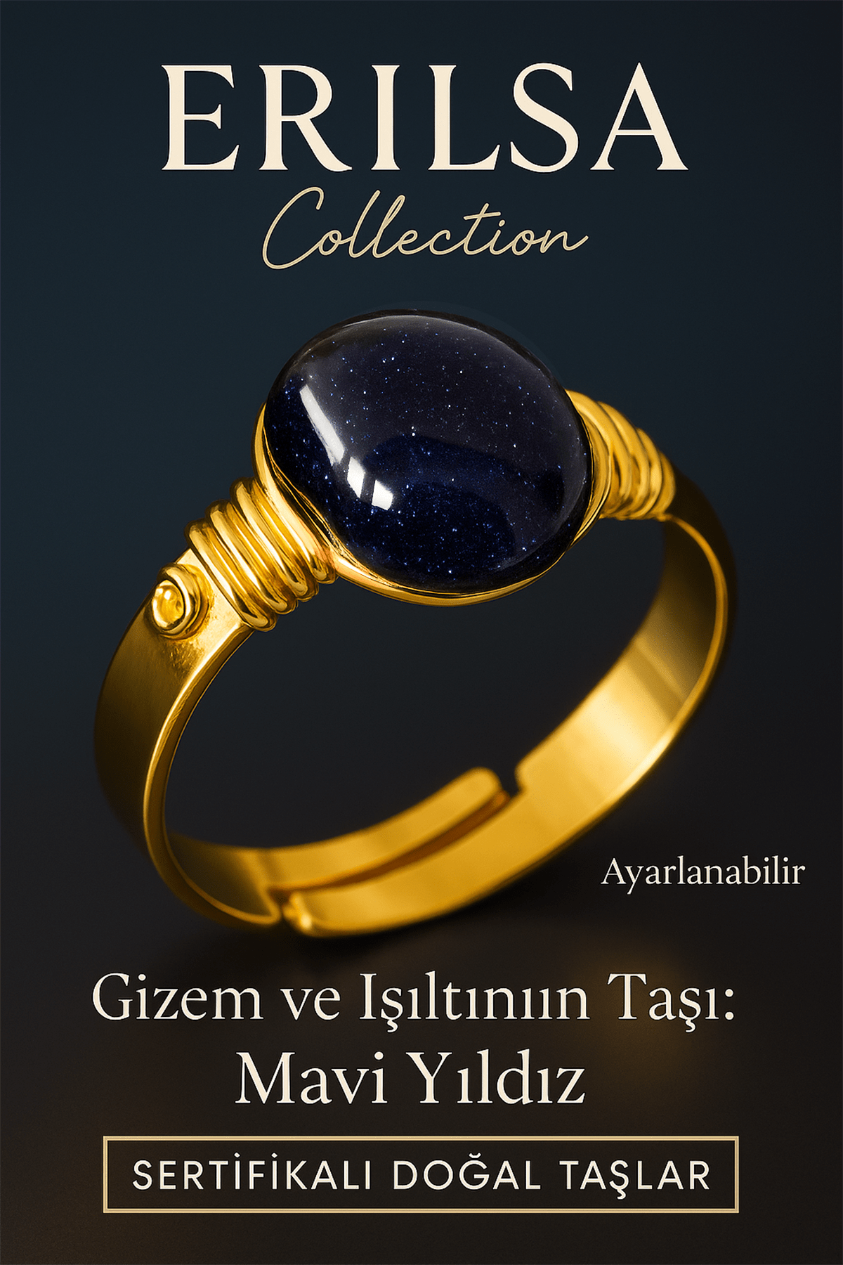 Sertifikalı Kalın Tımbıl Model Lacivert Yıldız Taşı Yüzük - Ayarlamalı