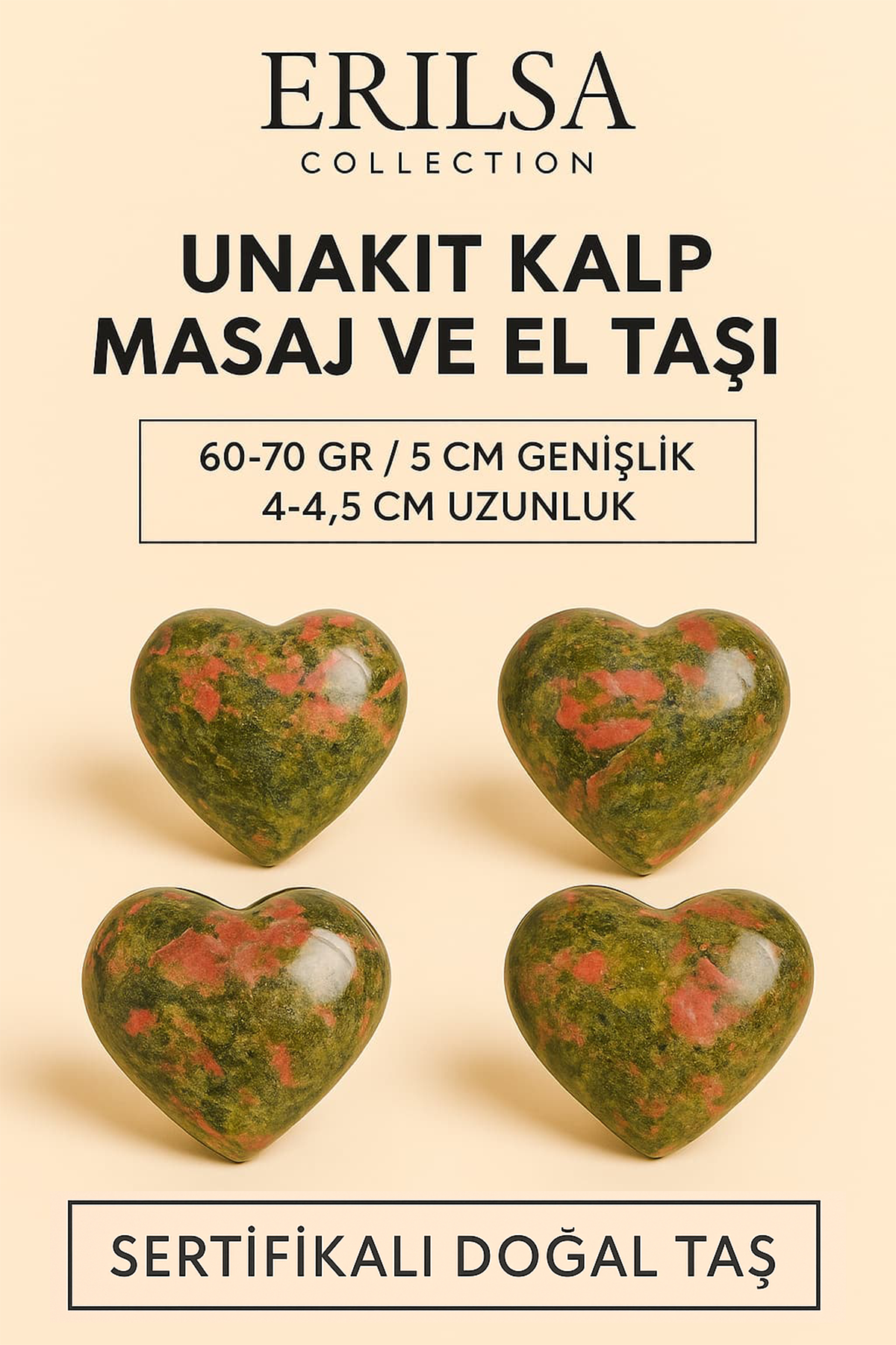 Sertifikalı Unakit Kalp Masaj ve El Taşı – Duygusal Denge ve Ruhsal Arınma Kristali