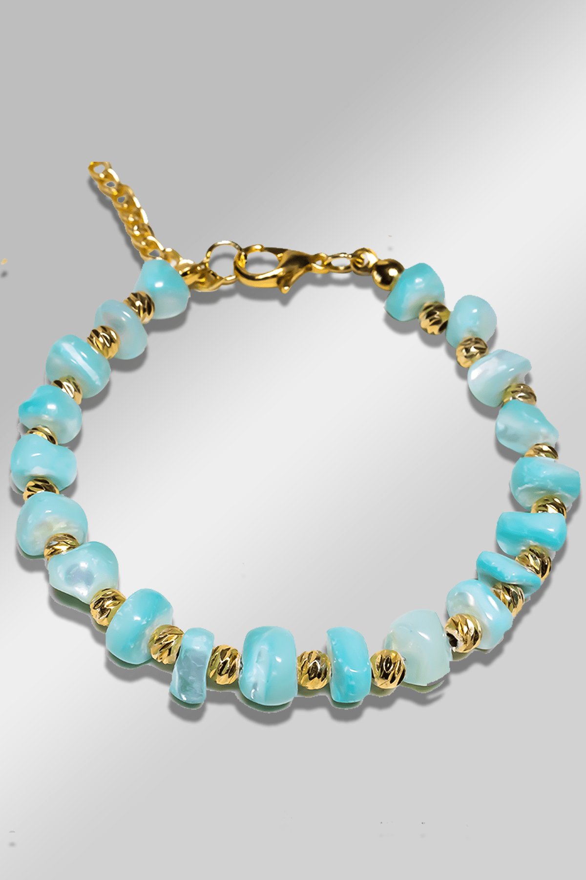 Sertifikalı Amorf Model Açık Mavi Renkli Sedef Taşı Bileklik (Ayarlamalı)