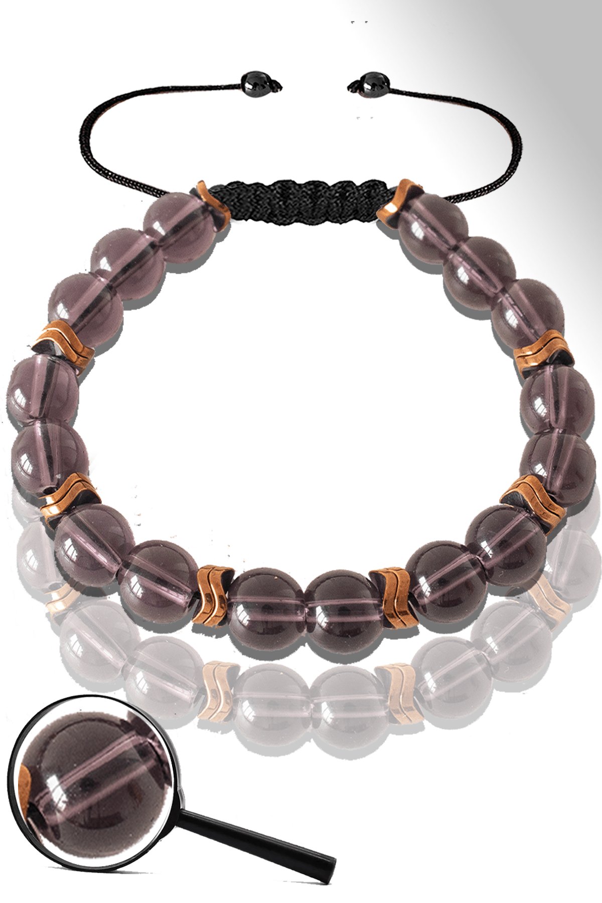 Sertifikalı Rose Çavuş Hematitli Fuşya Cam Kuvars Taşı Bileklik