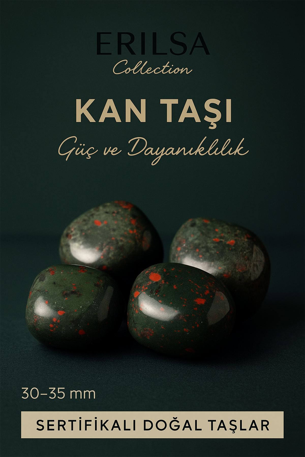 Sertifikalı Tamburlanmış Kan Taşı (Heliotrop) Doğal Taş Kütle – Güç ve Dayanıklılık 30-35 mm