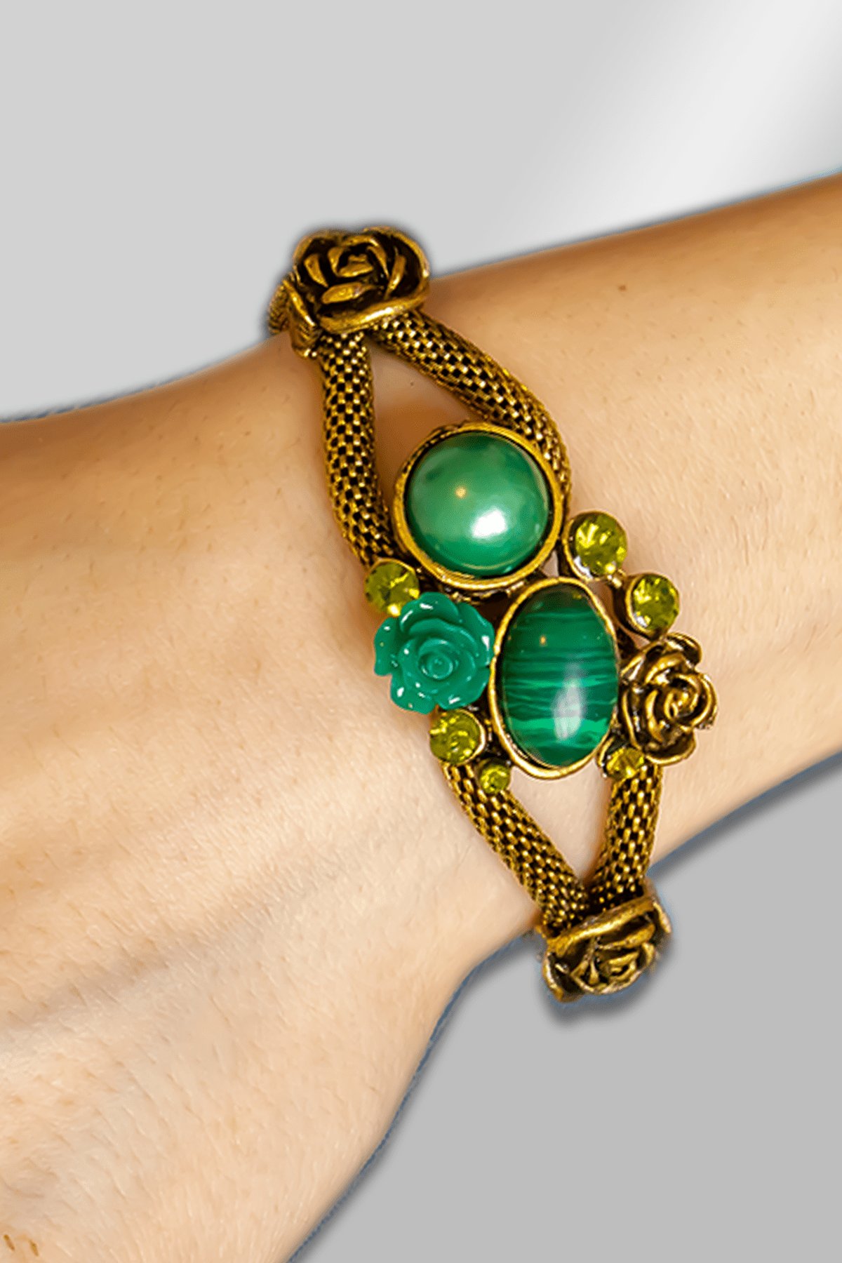 Sertifikalı Tilki Kuyruğu Model İnci - Malahit Taşı Bileklik (Ayarlamalı)