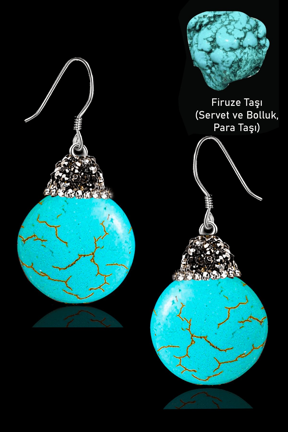 Sertifikalı Zirkon Taşlı Para Model Firuze Taşı Küpe (Turkuaz Taşı)