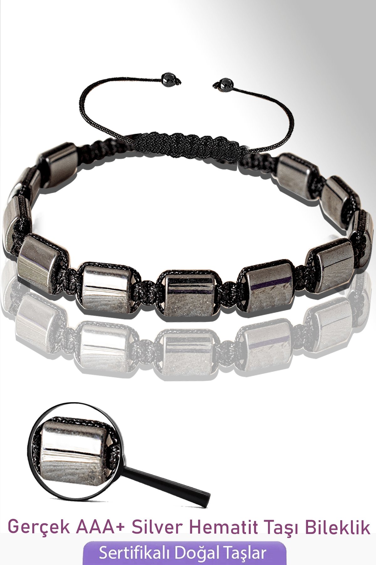 Sertifikalı Gerçek Silver Hematit Taşı Bileklik - Ayarlamalı