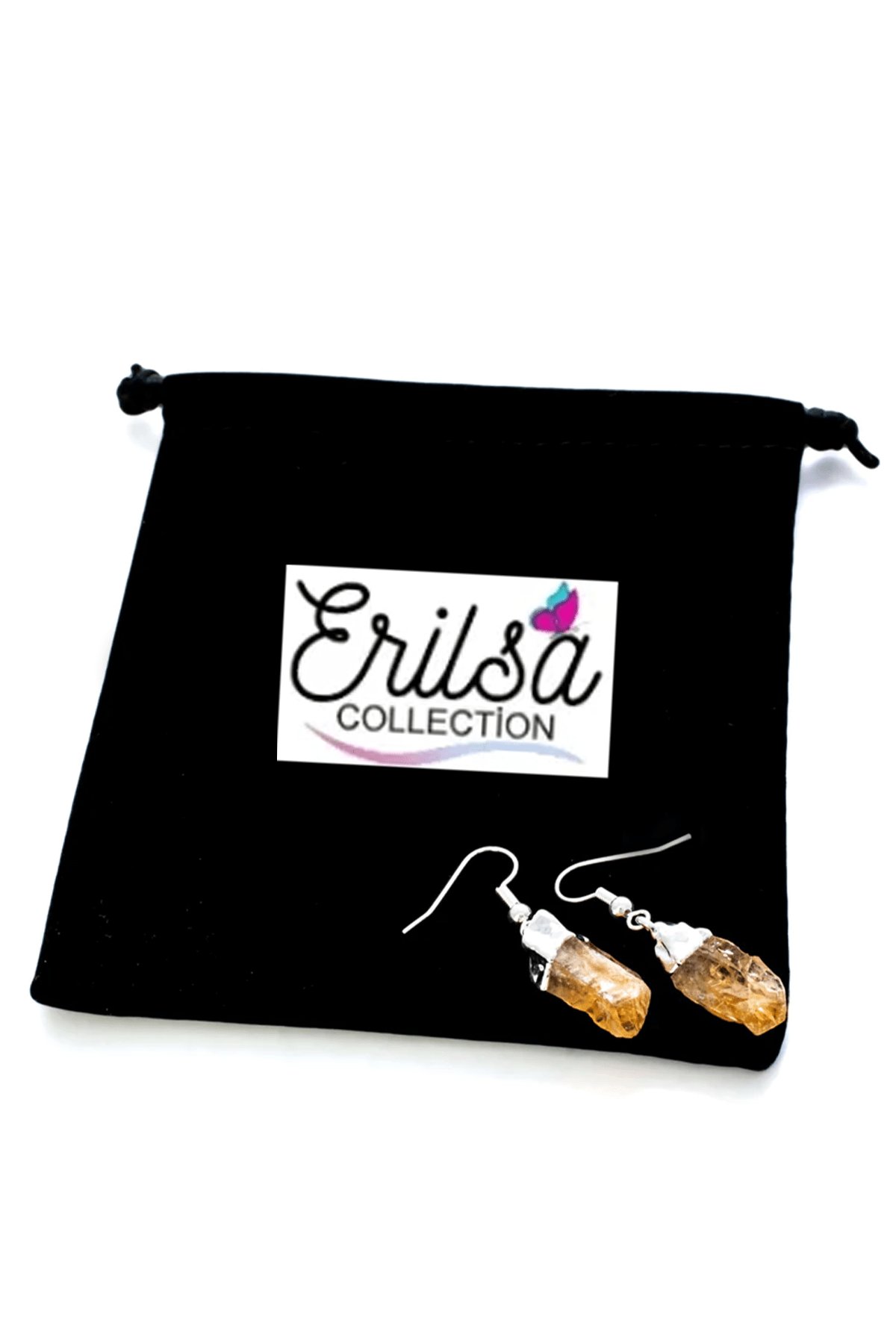 Sertifikalı Ham İşlenmemiş Sitrin Taşı Küpe