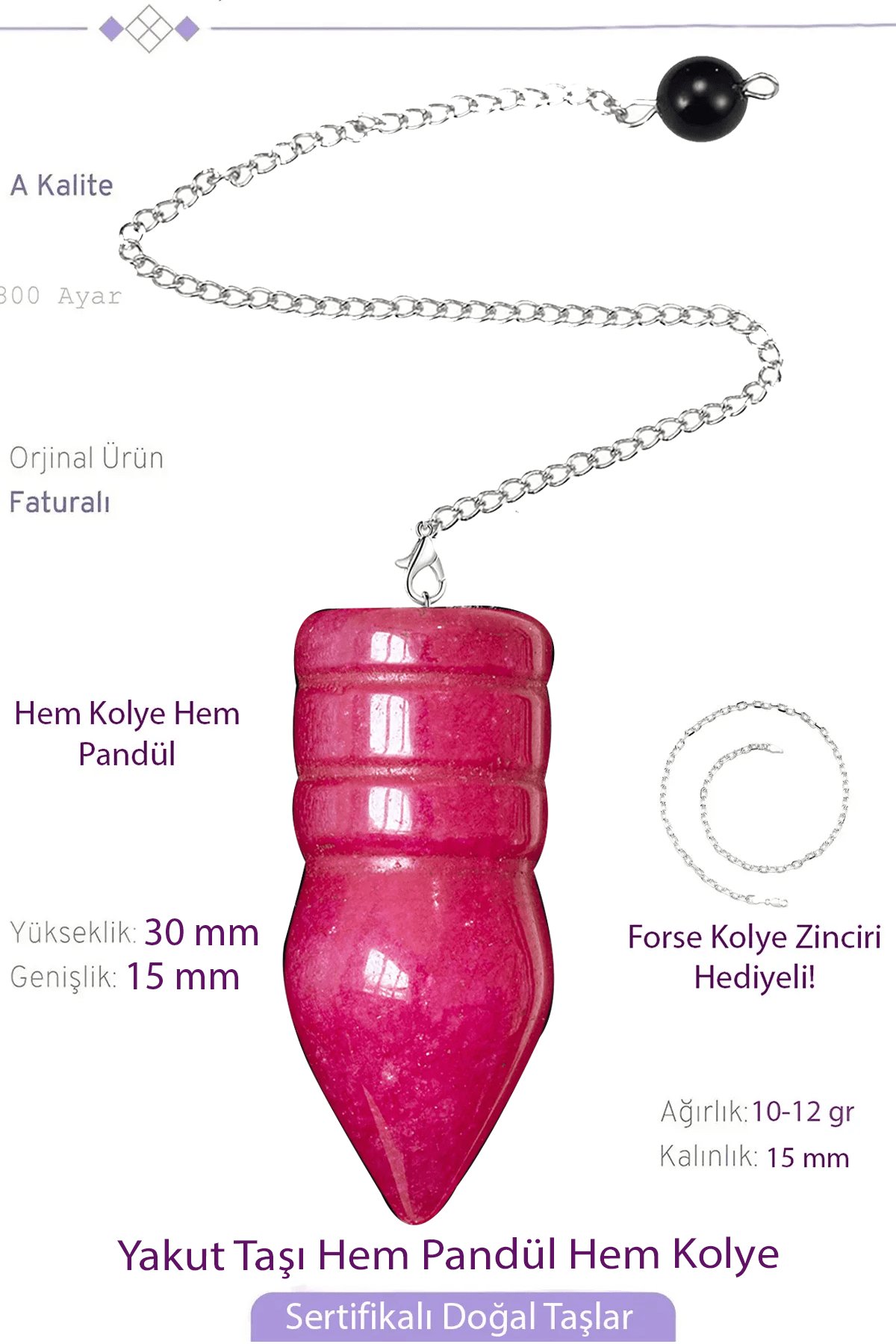 Sertifikalı Yakut Taşı Pandül Sarkaç Hem Pandül - Hem Kolye