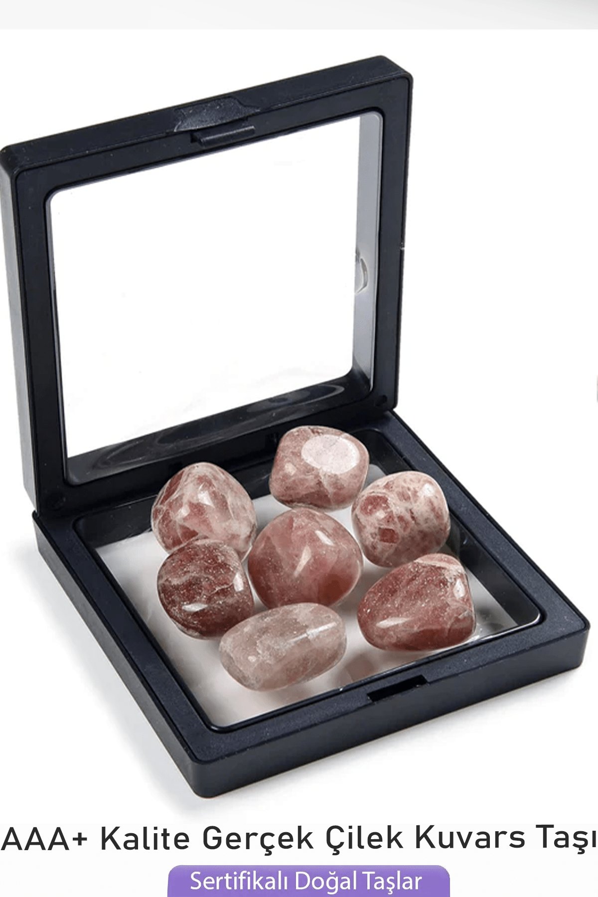 Sertifikalı Tamburlanmış Gerçek Çilek Kuvars Taşı Kütle