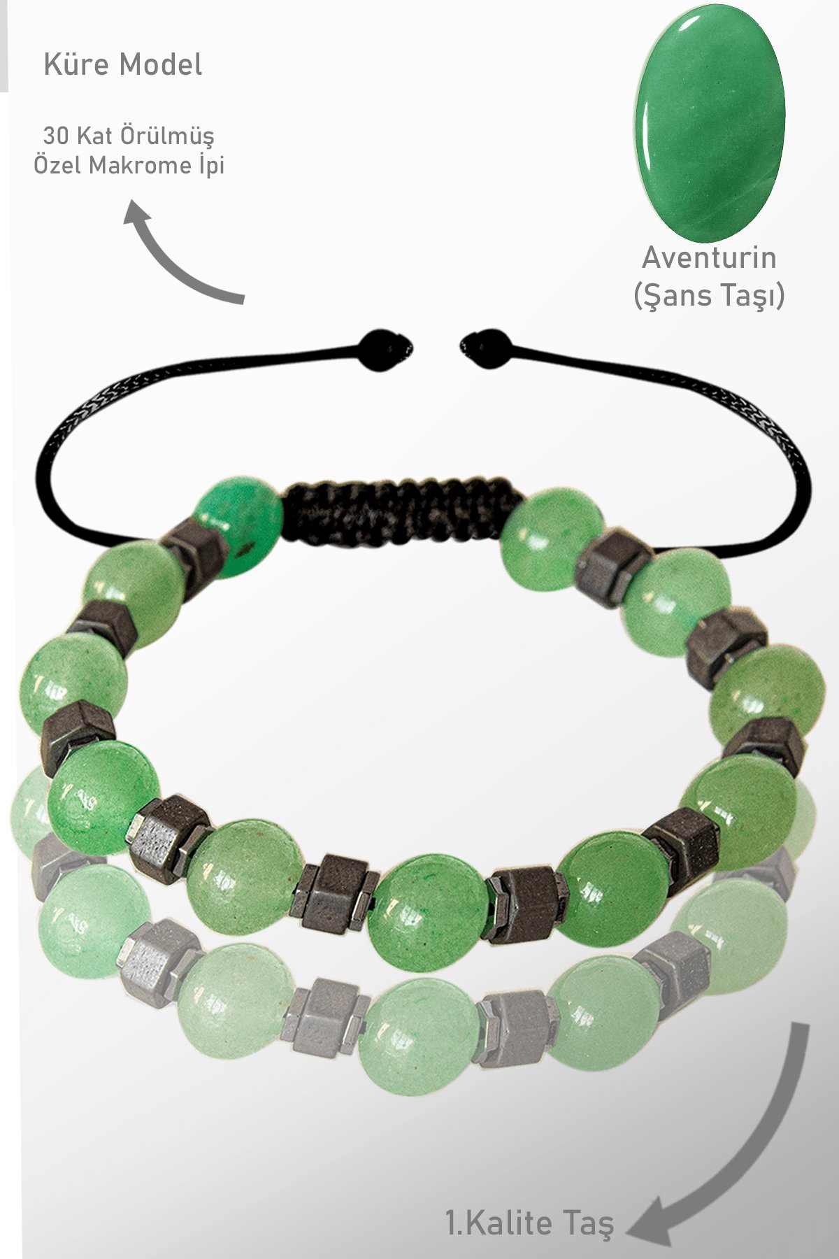 Sertifikalı Gerçek Hematit - Aventurin Taşı Bileklik