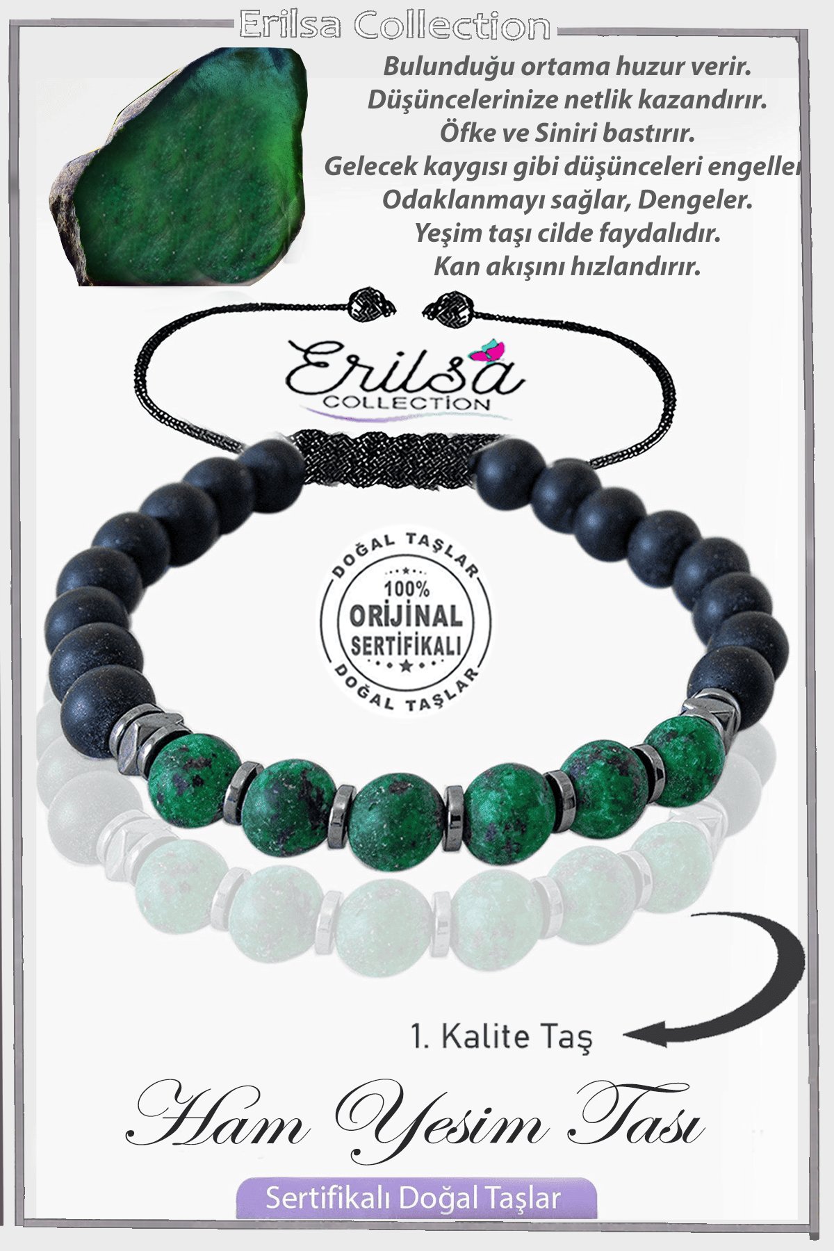 Sertifikalı Gerçek Ham İşlenmemiş Oniks - Yeşim  Taşı Bileklik