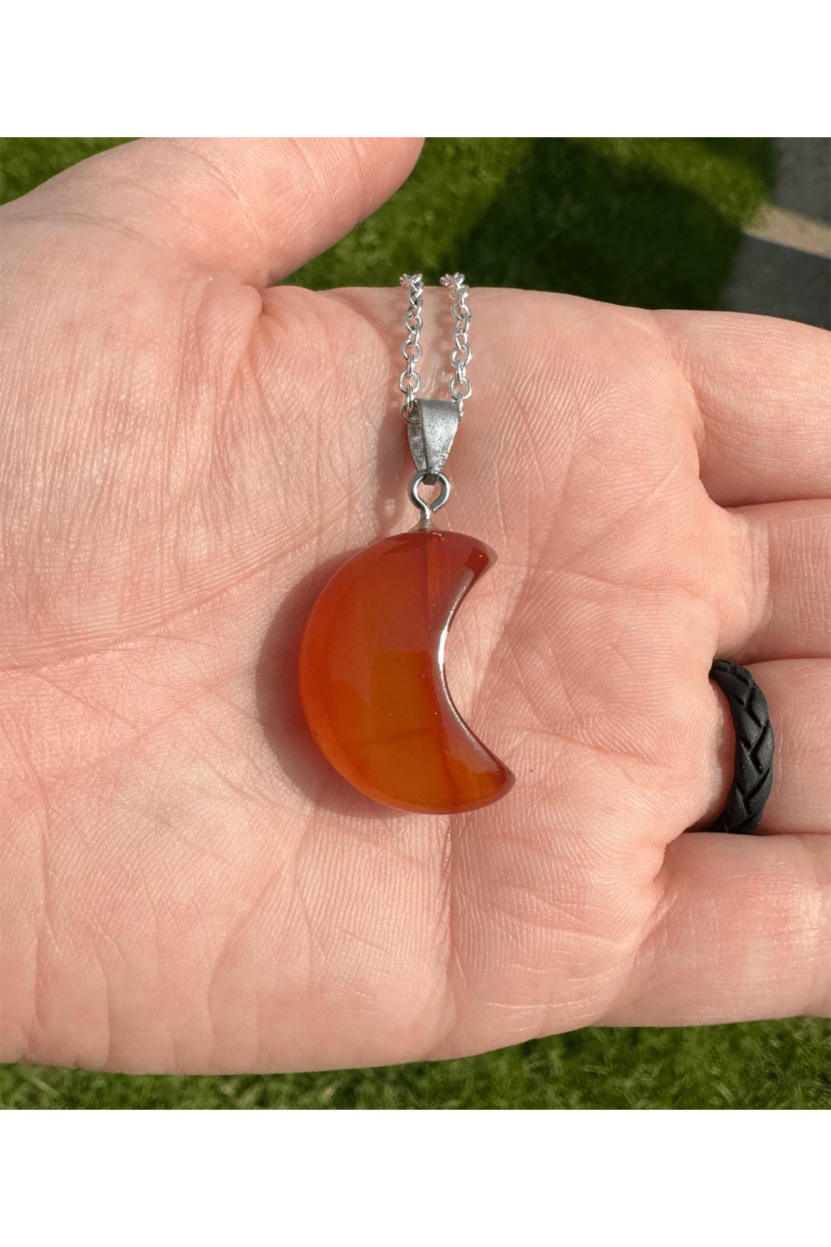 Sertifikalı Ay Model Gerçek Karnelyan Akik Taşı Kolye