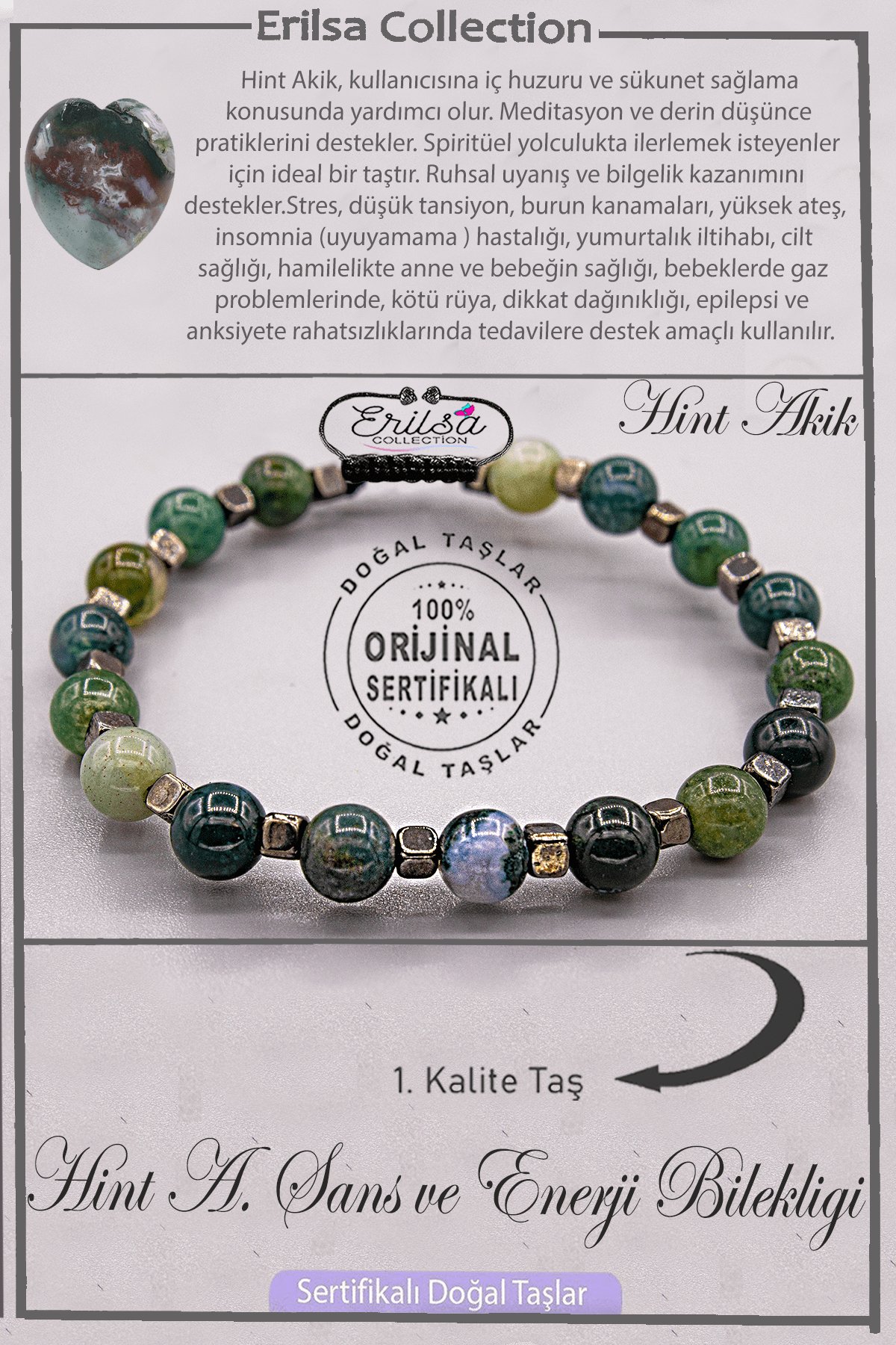 Sertifikalı AAA+ Kalite Doğal Terahertz - Dentritli Hint Akik Şans ve Enerji Bilekliğ