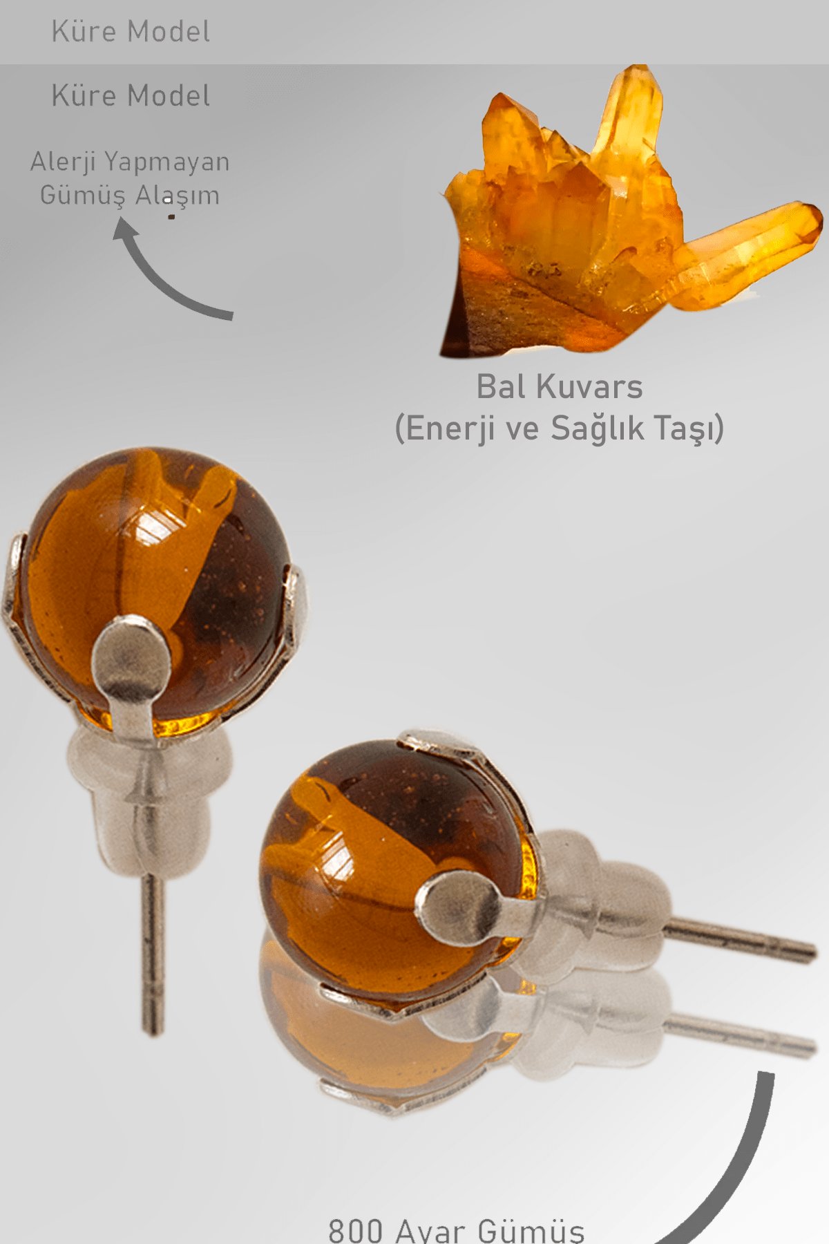 Sertifikalı Gerçek Bal Kuvars Taşı Nokta Doğal Taş Küpe