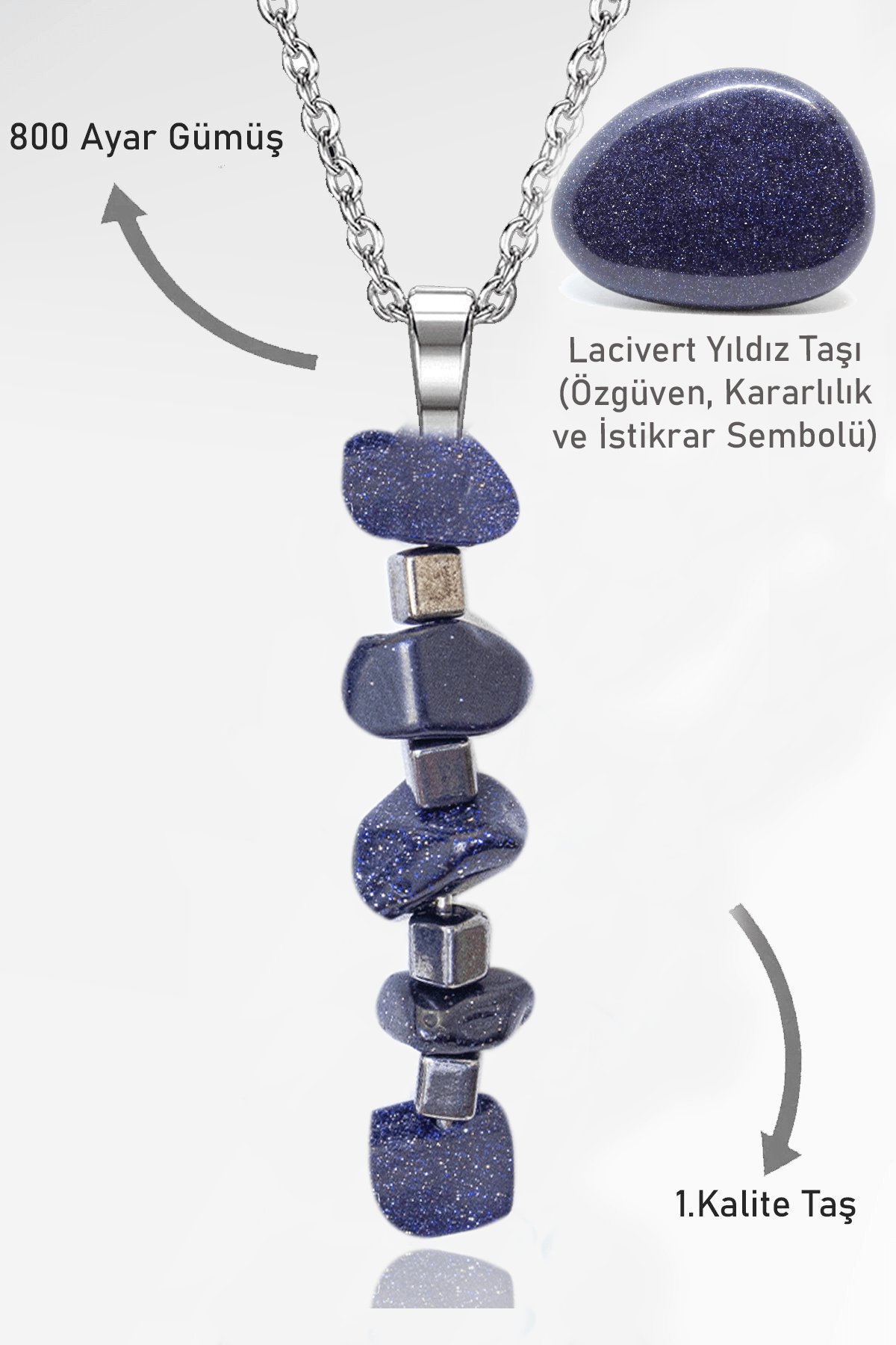 Sertifikalı Kırık Taşlı Model Lacivert Yıldız Taşı Kolye