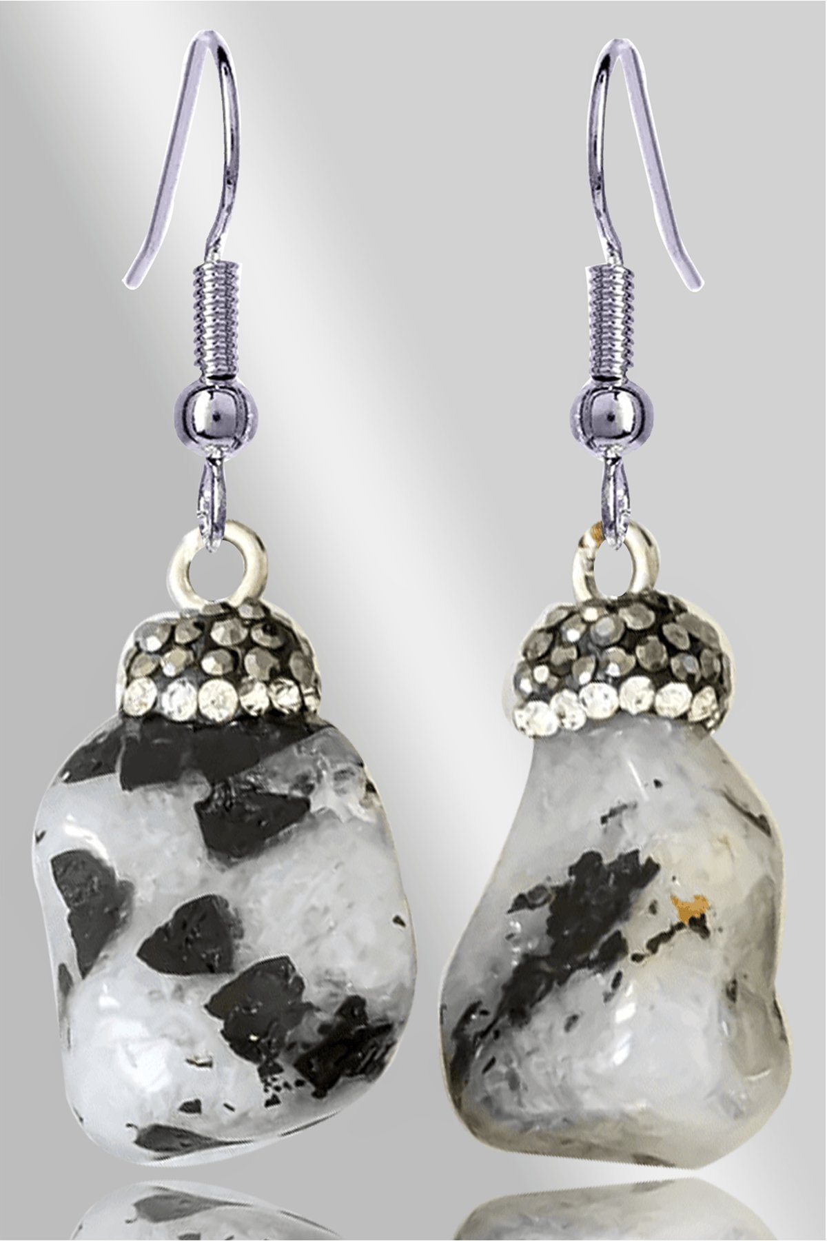 Sertifikalı Zirkon Taşlı Model Turmalinli Rutil Kuvars Doğal Taş Küpe