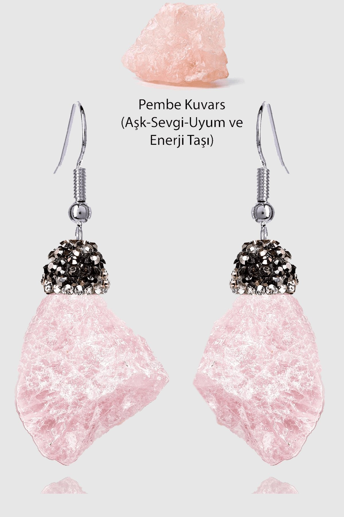 Sertifikalı Zirkon Taşlı Model Ham İşlenmemiş Pembe Kuvars Taşı Küpe