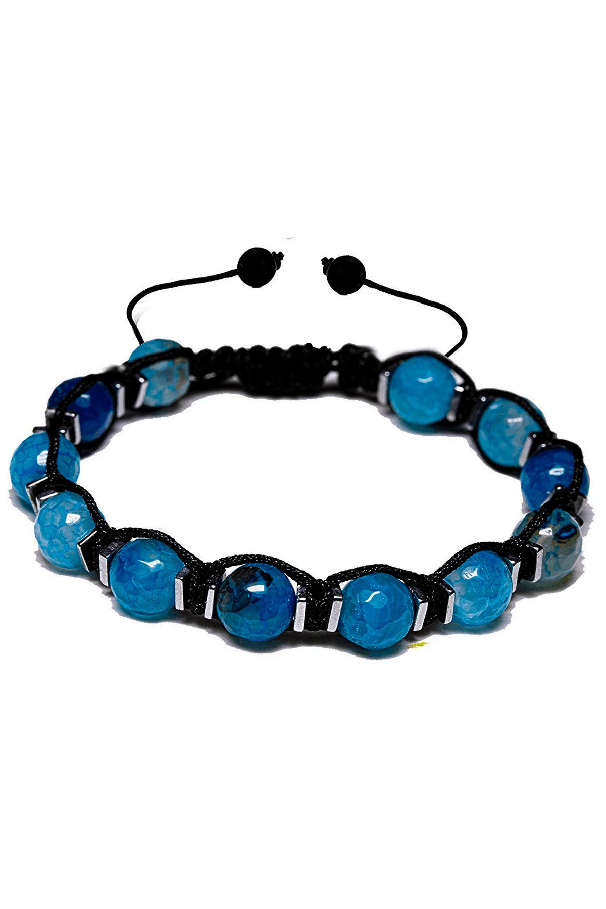 Sertifikalı Hematit - Koyu Mavi Akik Taşı Bileklik - Makrome