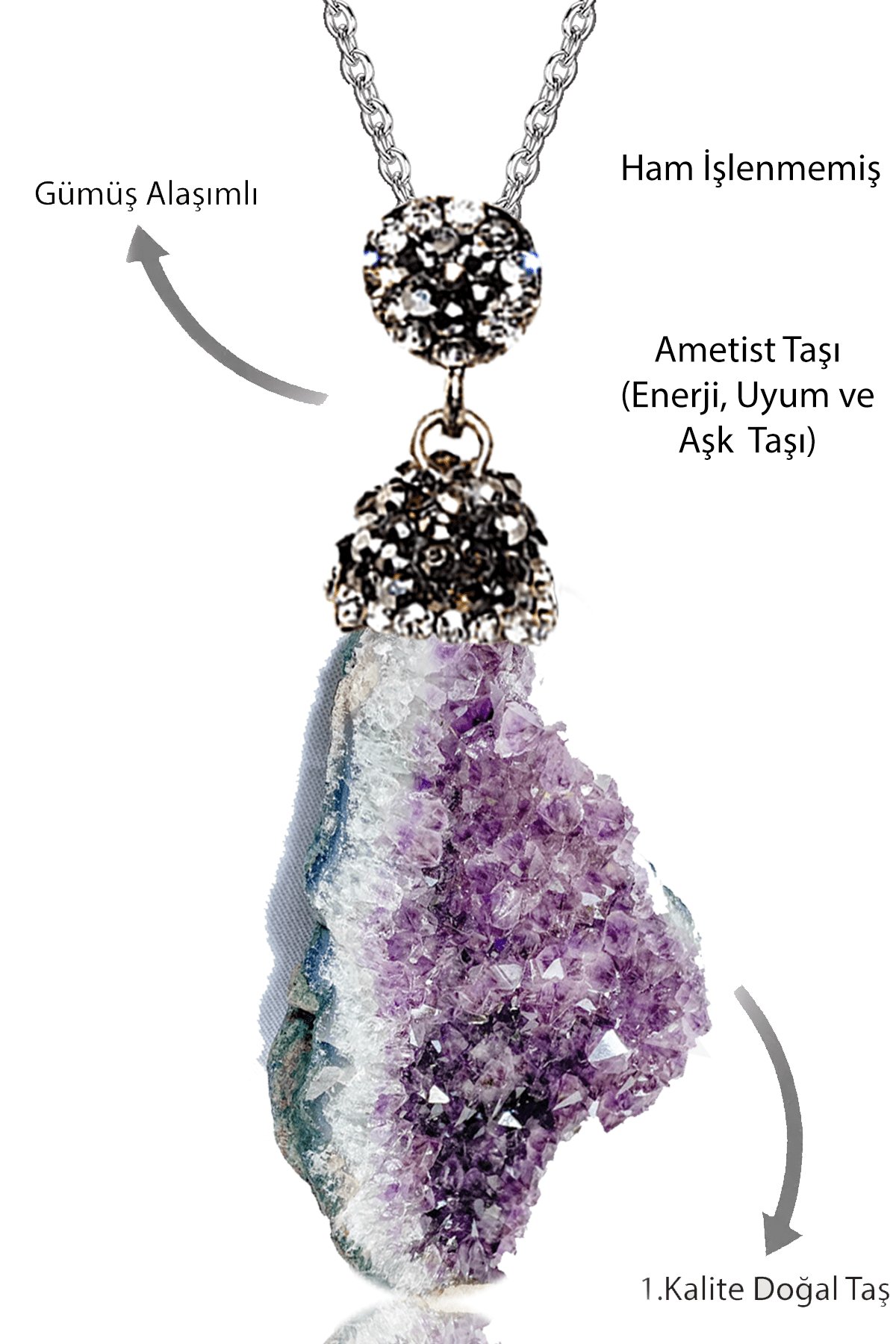 Sertifikalı Ham Işlenmemiş Doğal Druze Ametist Taşı Kolye